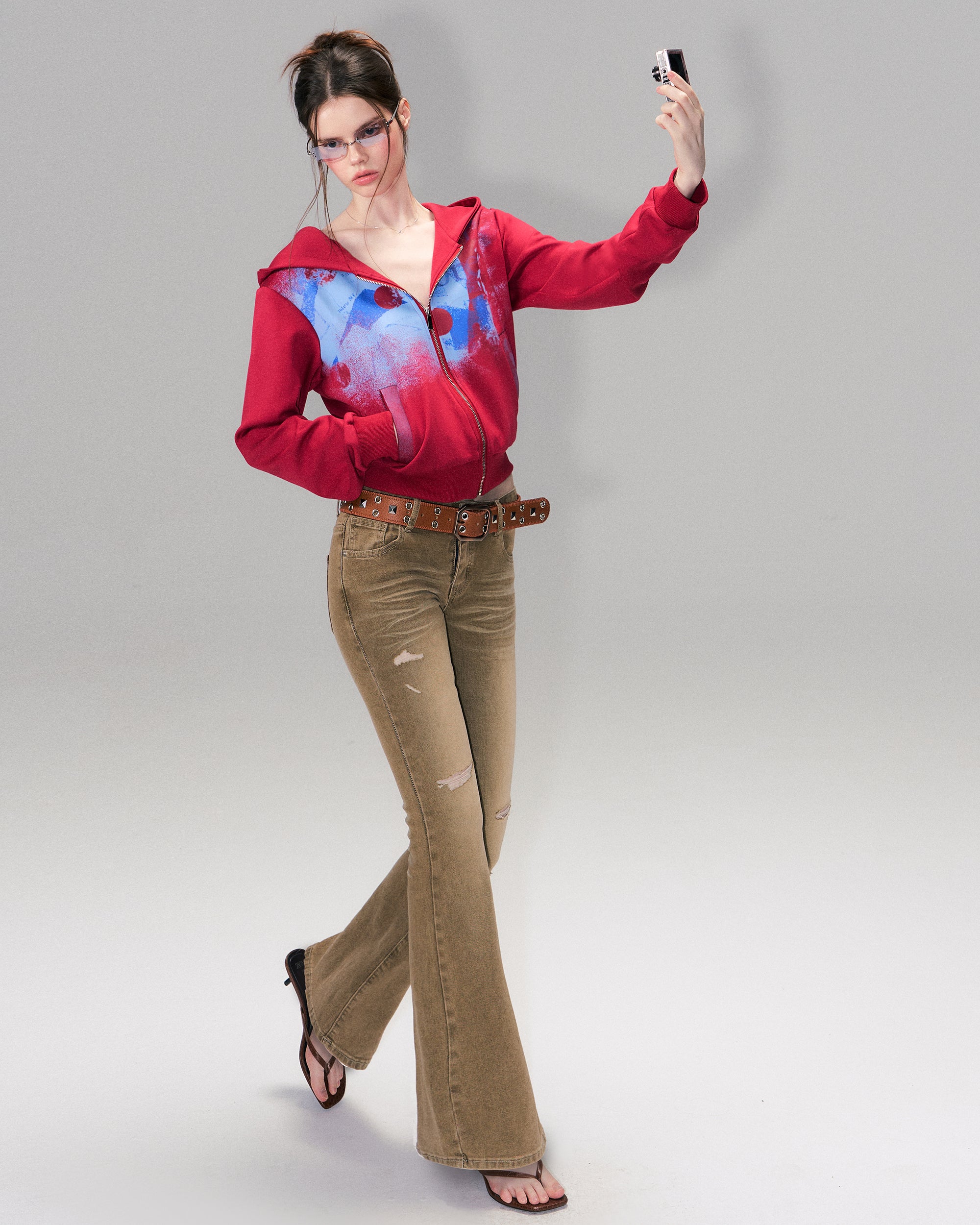 THE NEVERMORE Graffiti Ribbed Hem Cropped Hoodie