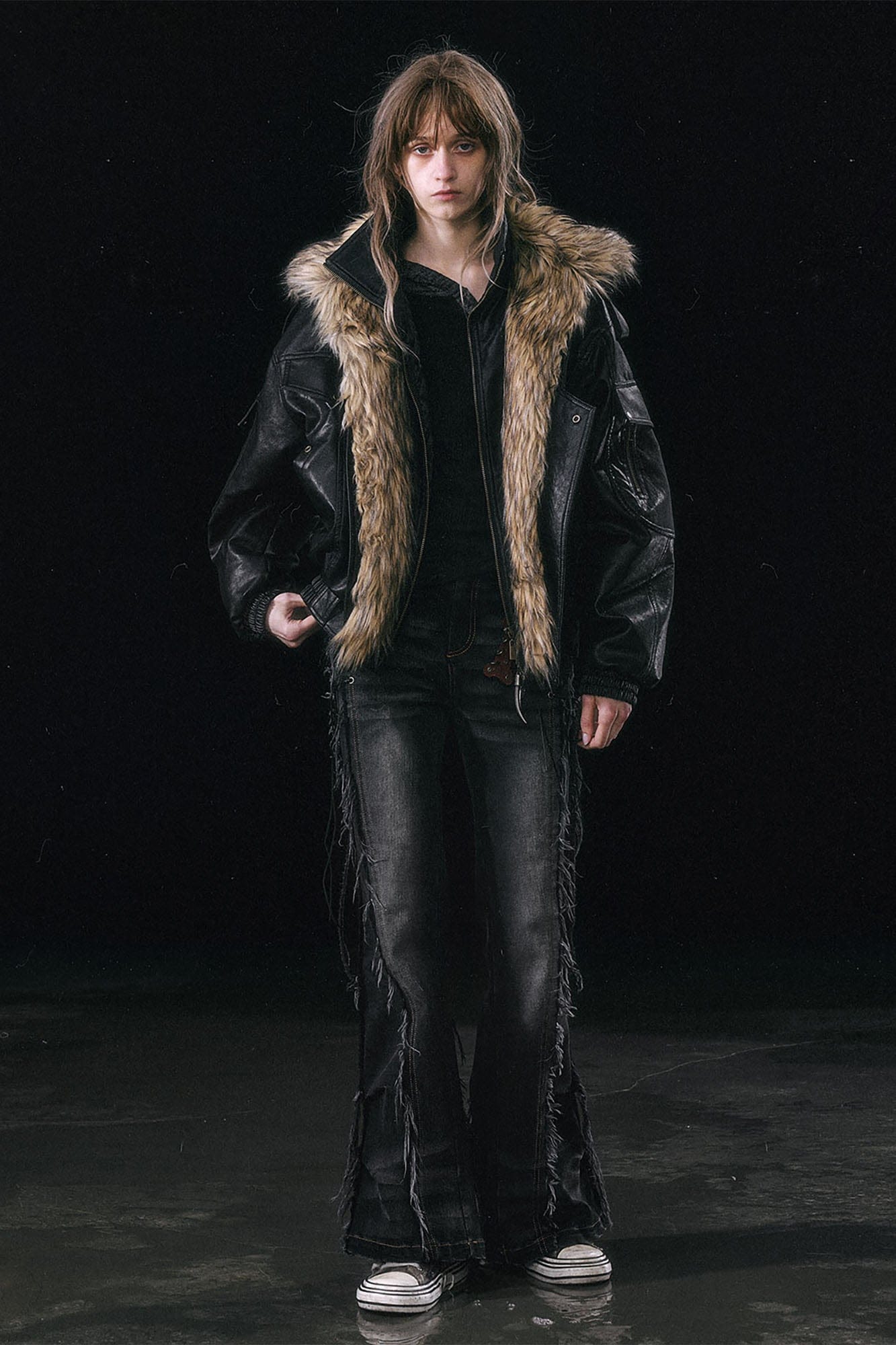 CESTNOUS Detachable Faux Fur-Lined Bomber Jacket