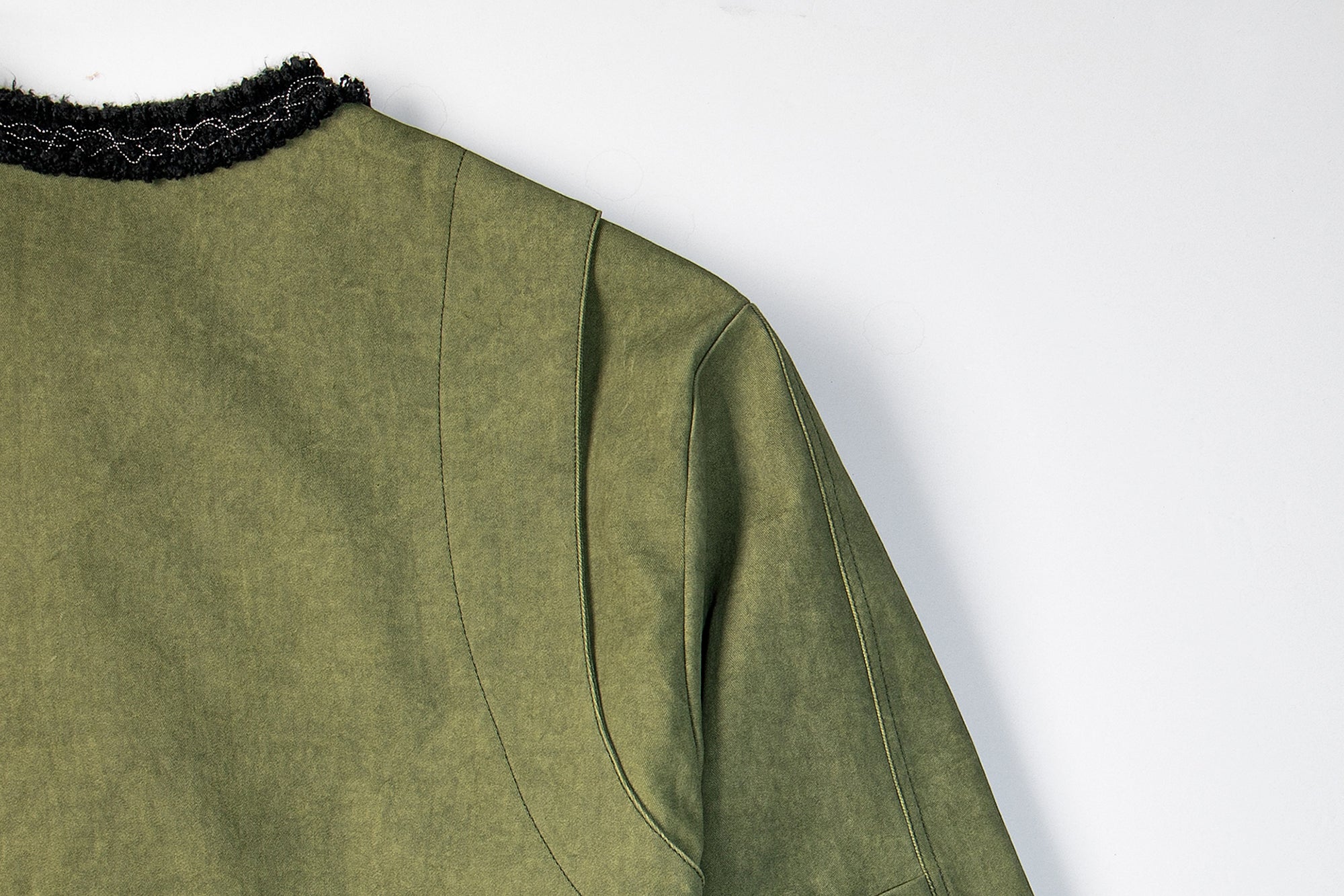 LEONSENSE Paneled Fleece Trim Paint-Splattered Jacket