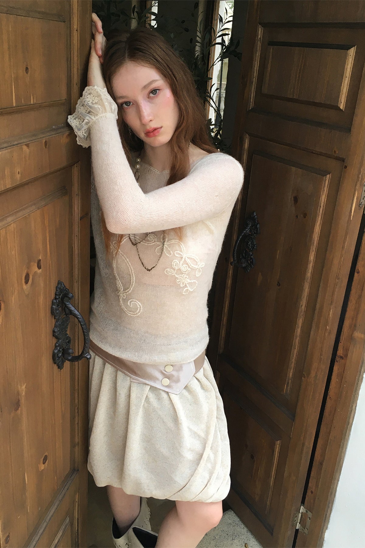 FAYCHUI Floral Rope-Embroidered Beaded Mohair Sweater