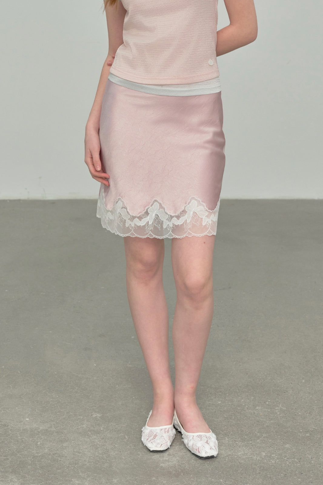 CHICCHICK Lace-Trim Floral Satin Skirt
