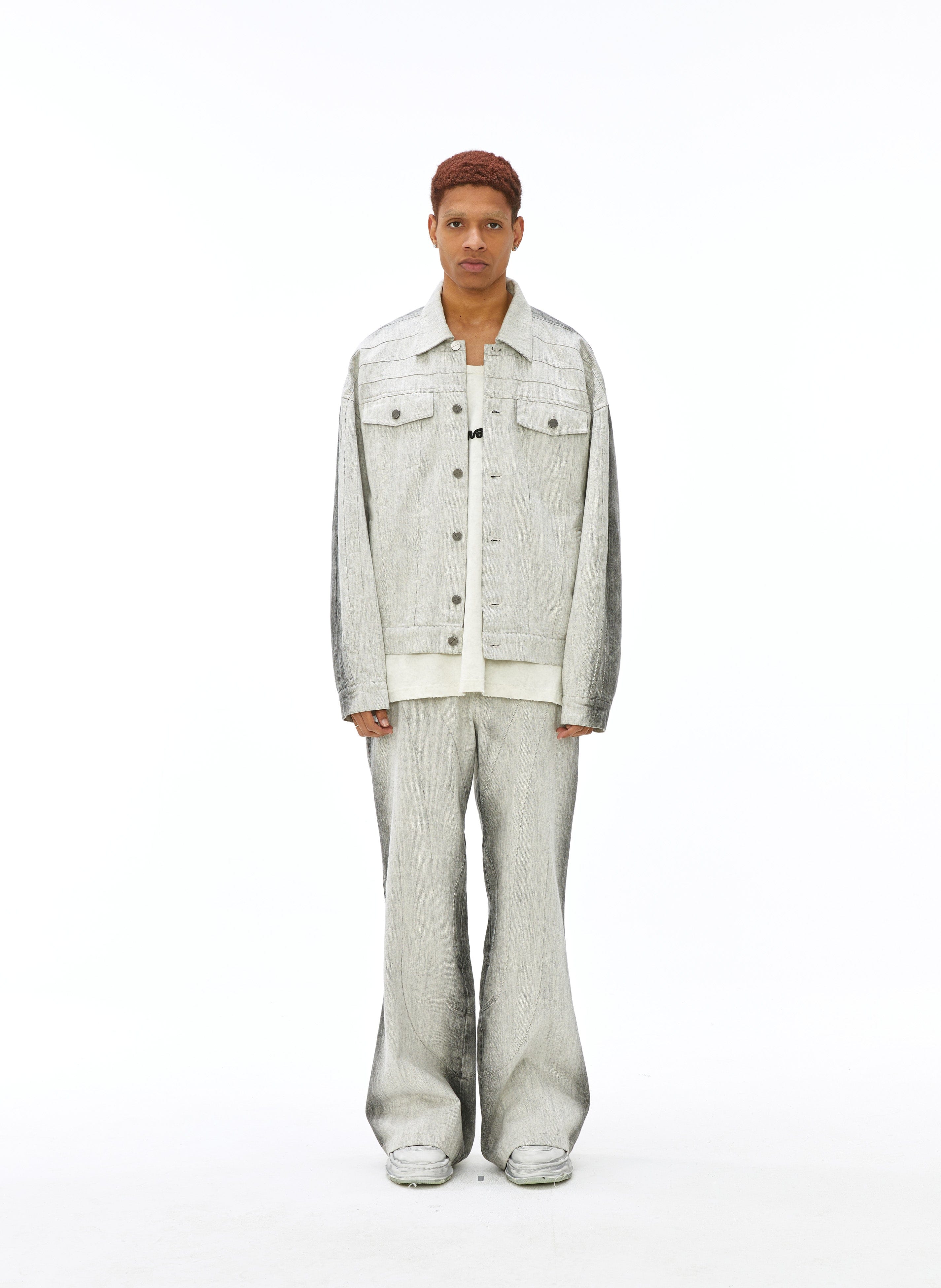 VANN VALRENCE Curved Panel Gradient Washed Flared Jeans, premium urban and streetwear designers apparel on PROJECTISR.com, VANN VALRENCE