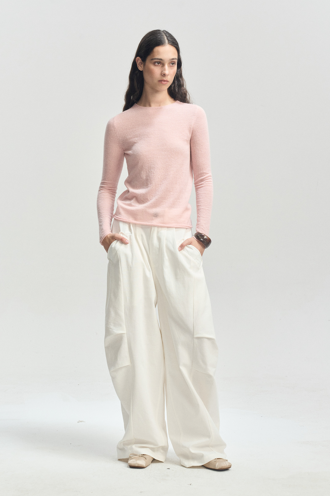 LEONSENSE Modern Curved Paneled Tencel-Cotton Pants