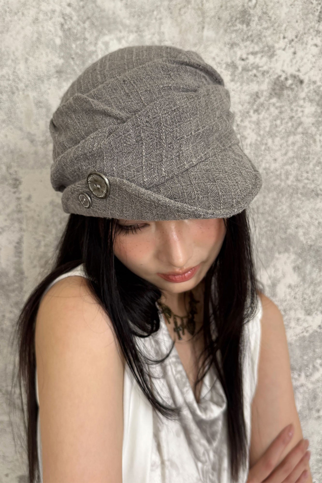 RIDK Folded-Hem Textured Newsboy Cap