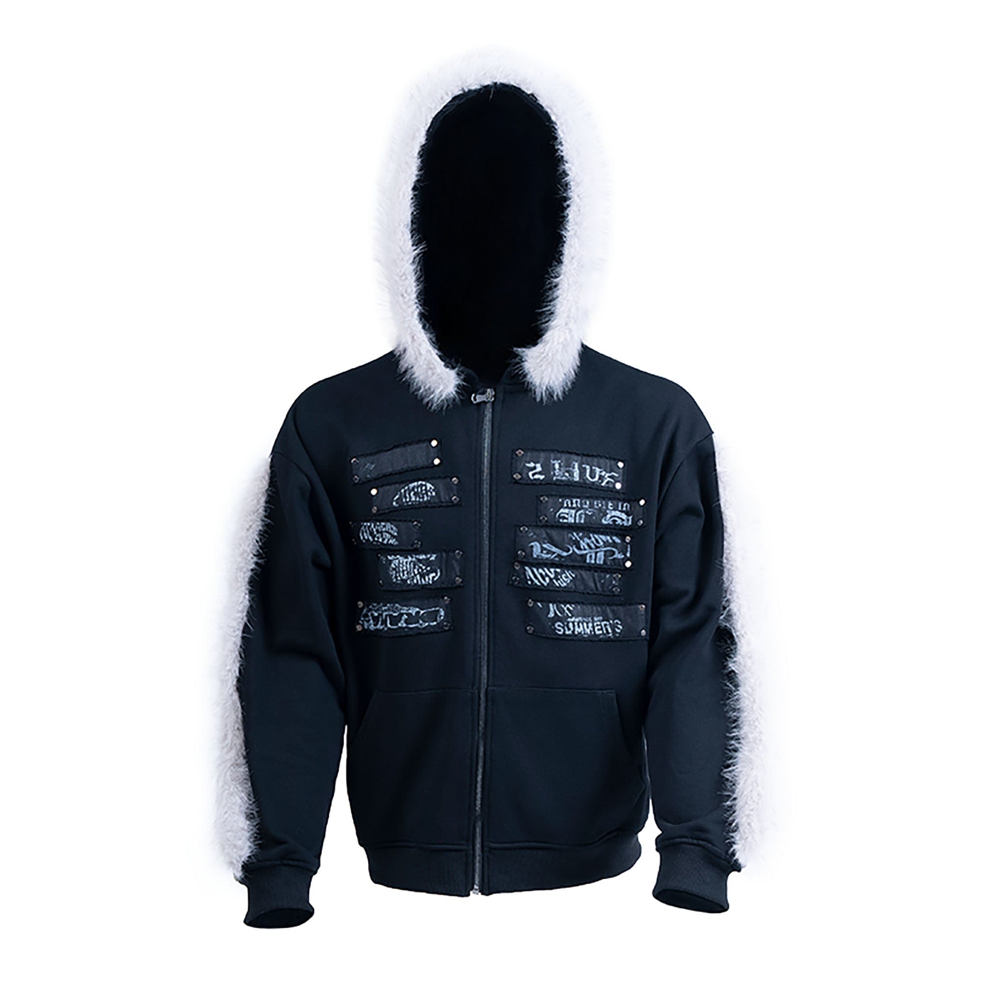RECOVER ZONE Faux Fur Trim Graphic Zip-Up Hoodie, premium urban and streetwear designers apparel on PROJECTISR.com, RECOVER ZONE