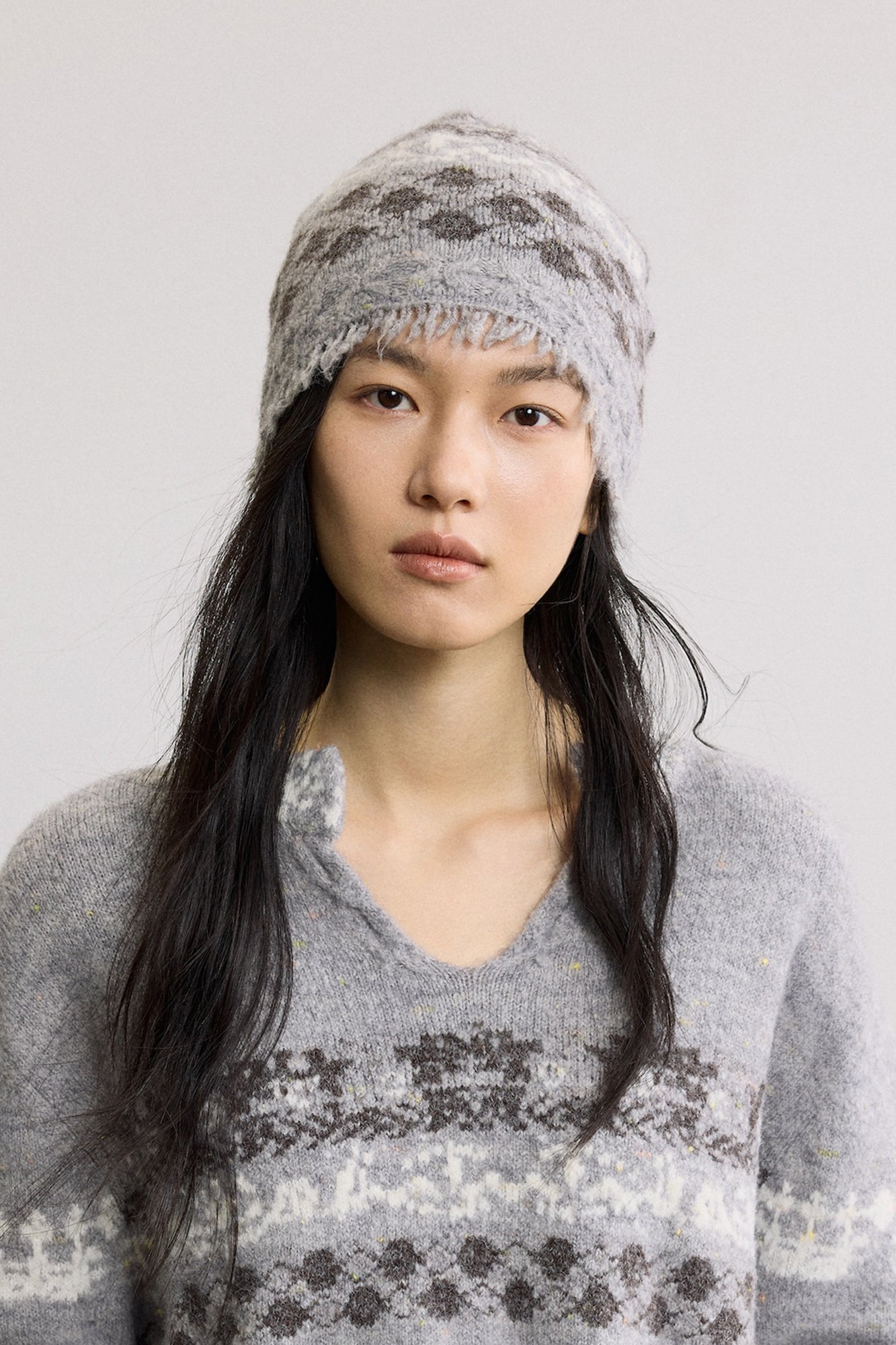 SAME FLOW Raw Edge Jacquard Wool-Blend Beanie