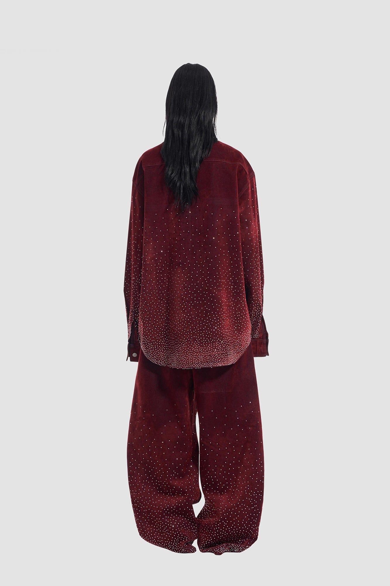 VANN VALRENCE Diamond-Studded Velvet Barrel Leg Trousers