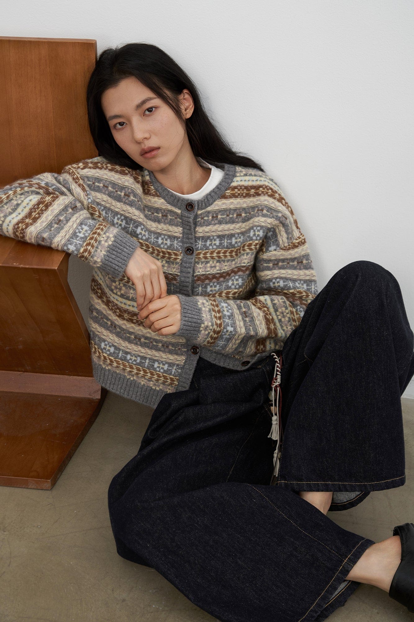 SAME FLOW Wool Fair Isle Knit Cardigan