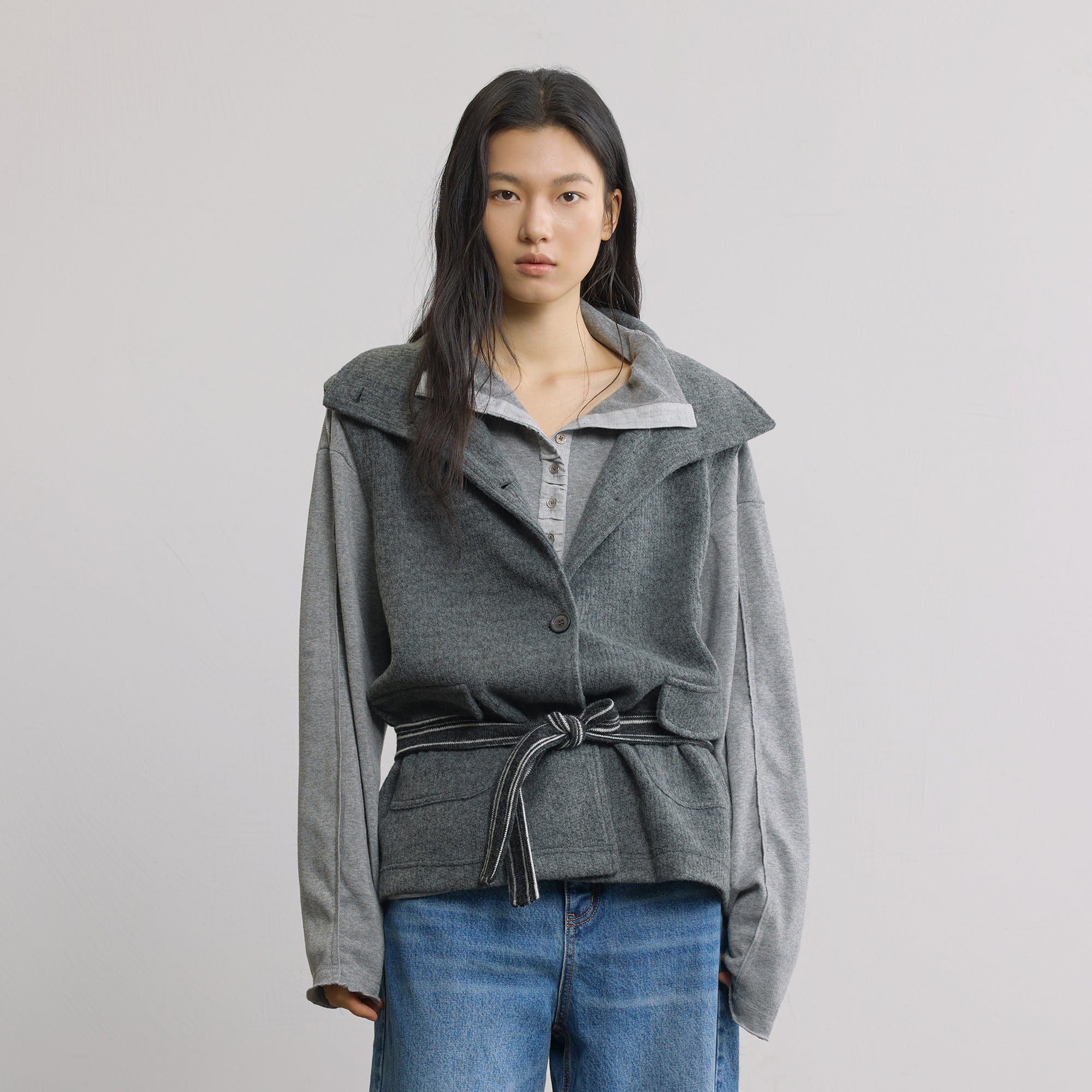 SAME FLOW Belted Reversible Wool-Blend Knit Vest