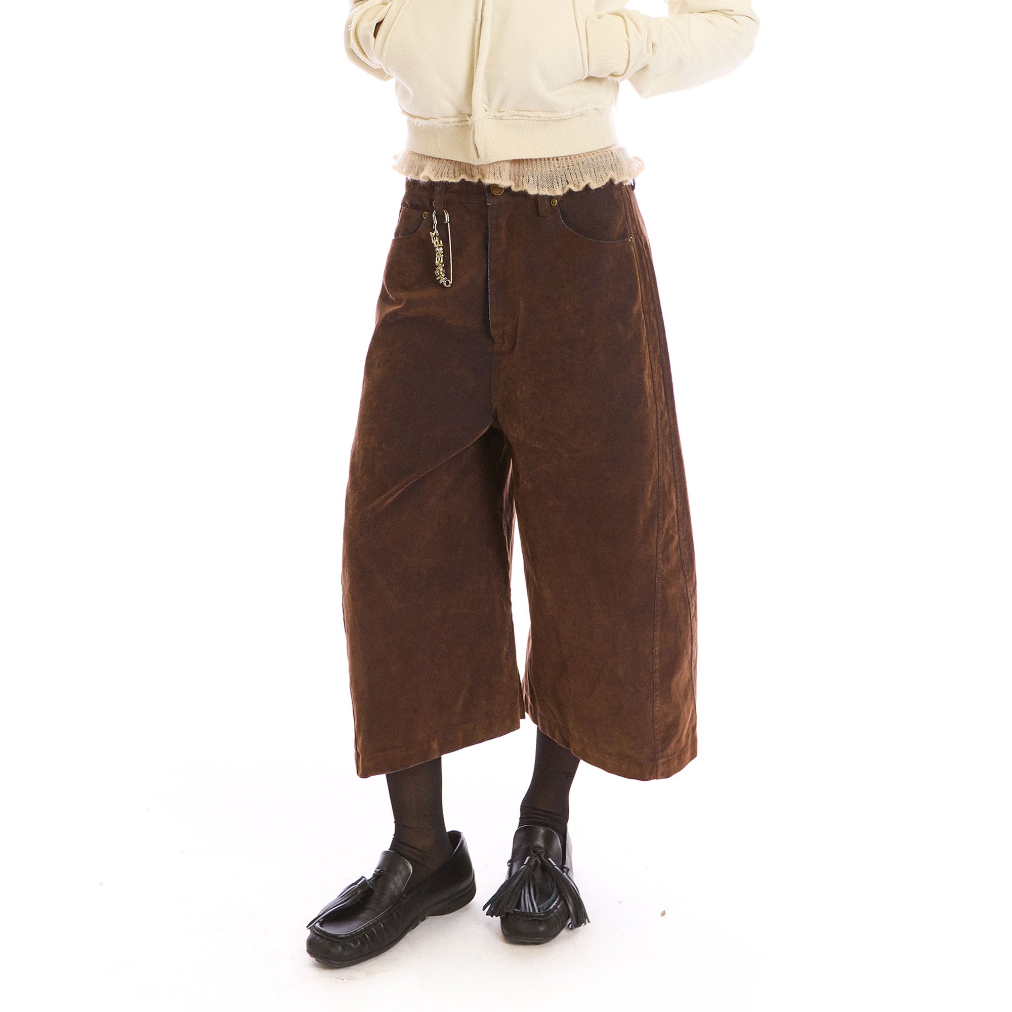 NEVERSEEZ Cropped Wide-Leg Denim Culottes
