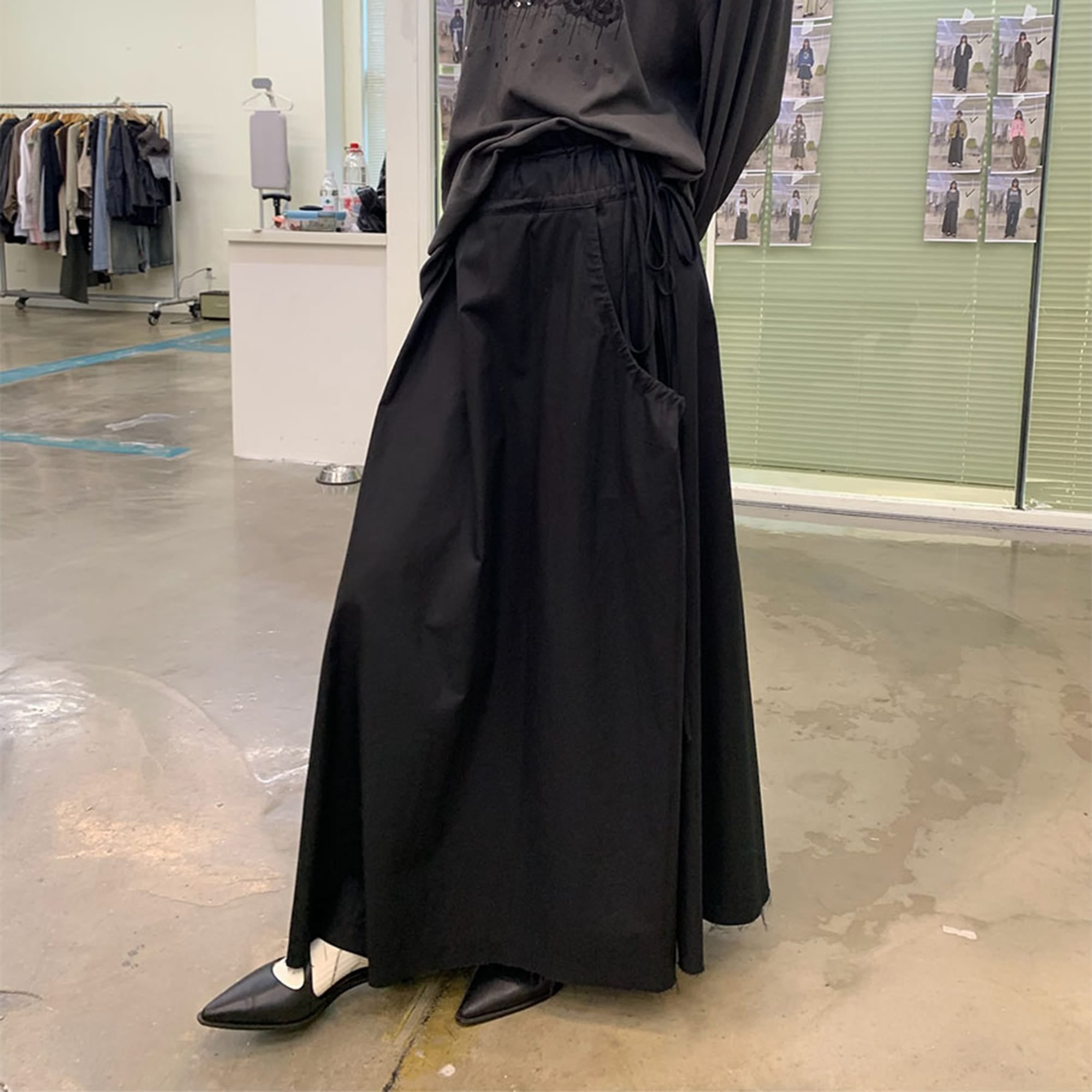 NEVERSEEZ Drawstring Ruched Utility Pocket Maxi Skirt