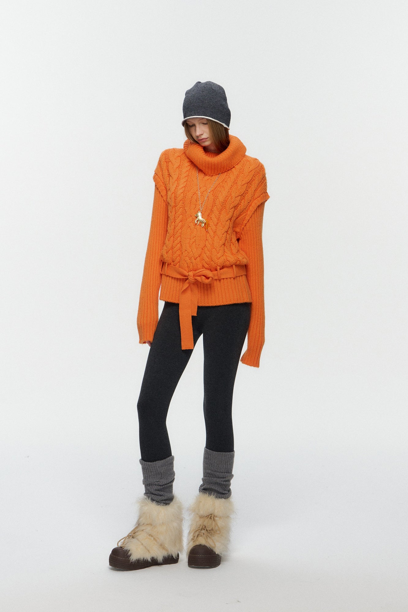 10AMSOTIIIIIIRED Spliced Cable-Knit Wool-Blend Belted Sweater