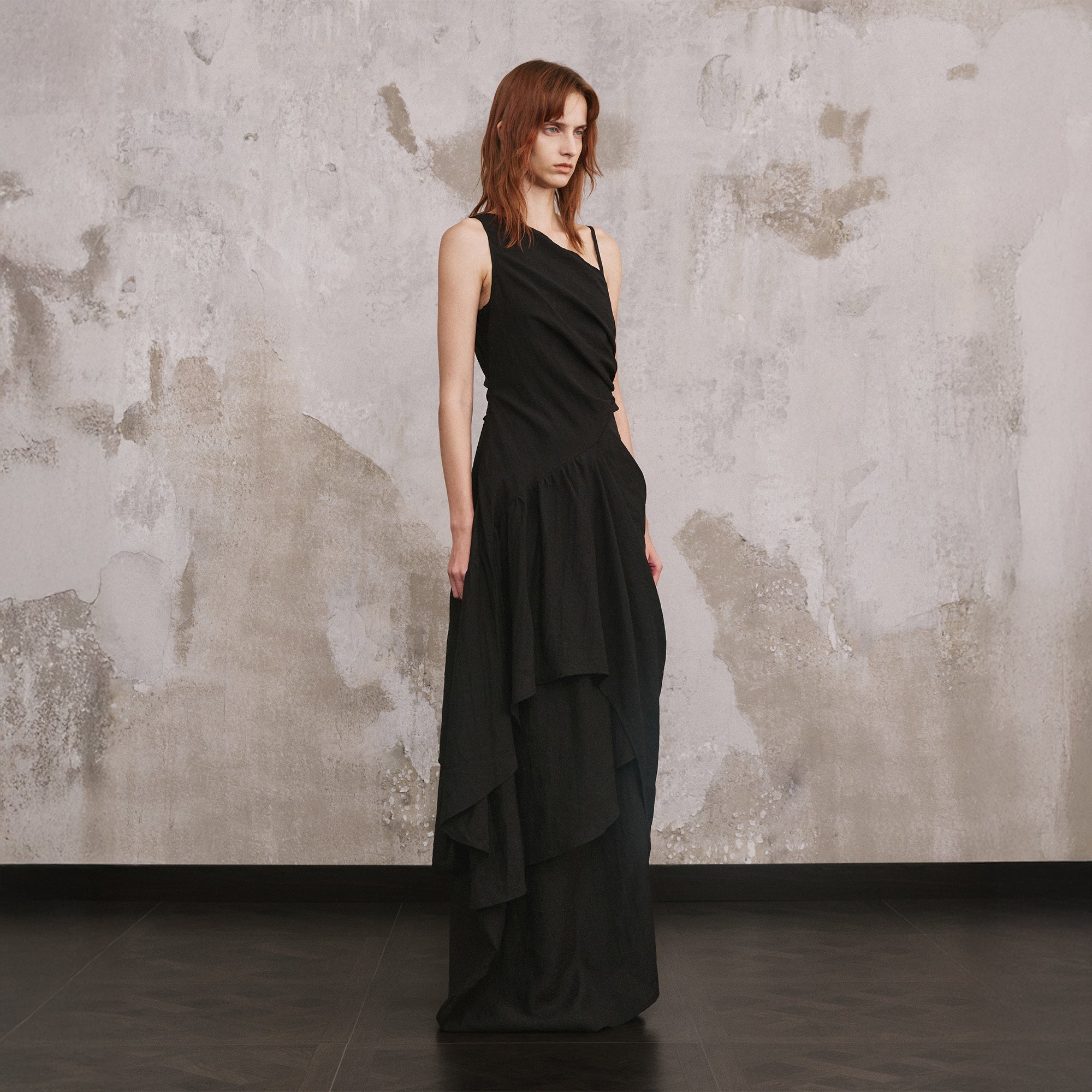 ILNya Nieternite Nifutur Asymmetrical Layered Ruched Maxi Dress