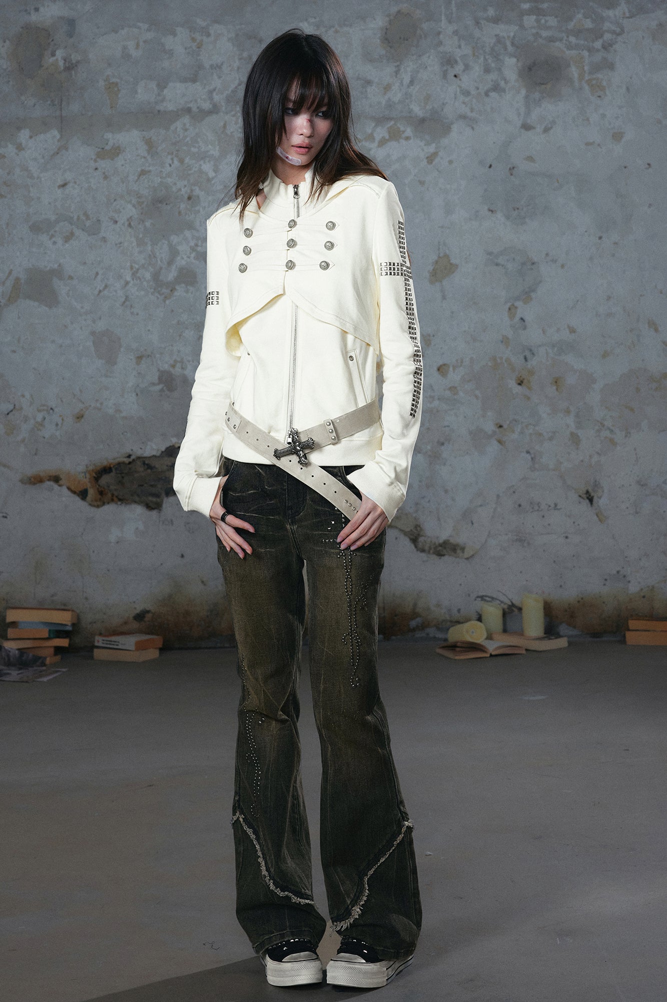 CESTNOUS Punk Metal-Button Napoleon Zip-Up Hoodie