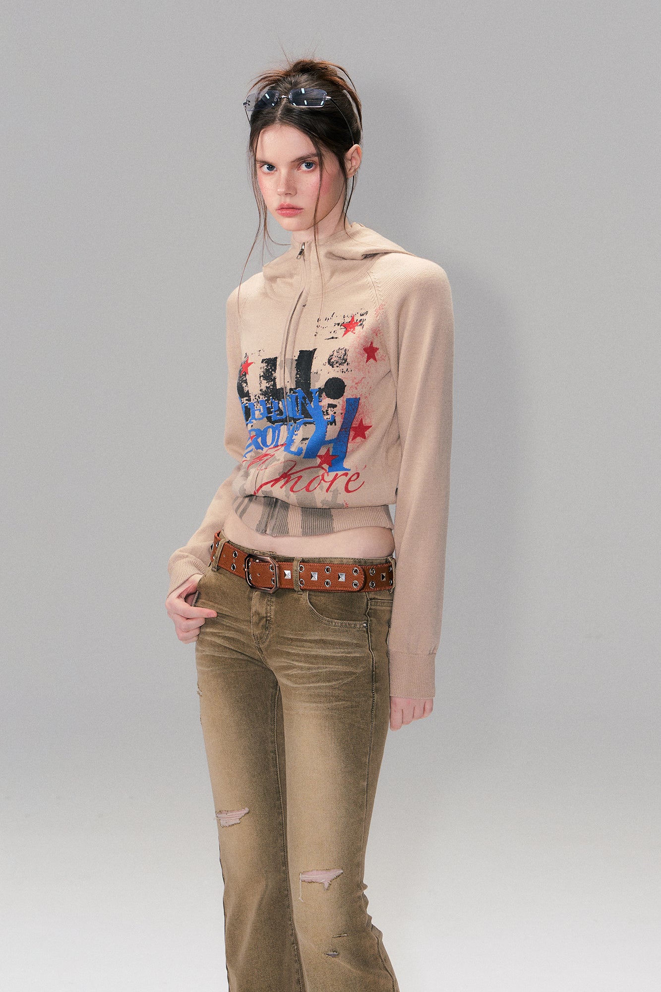 THE NEVERMORE Graphic Knit Zip-Up Hoodie