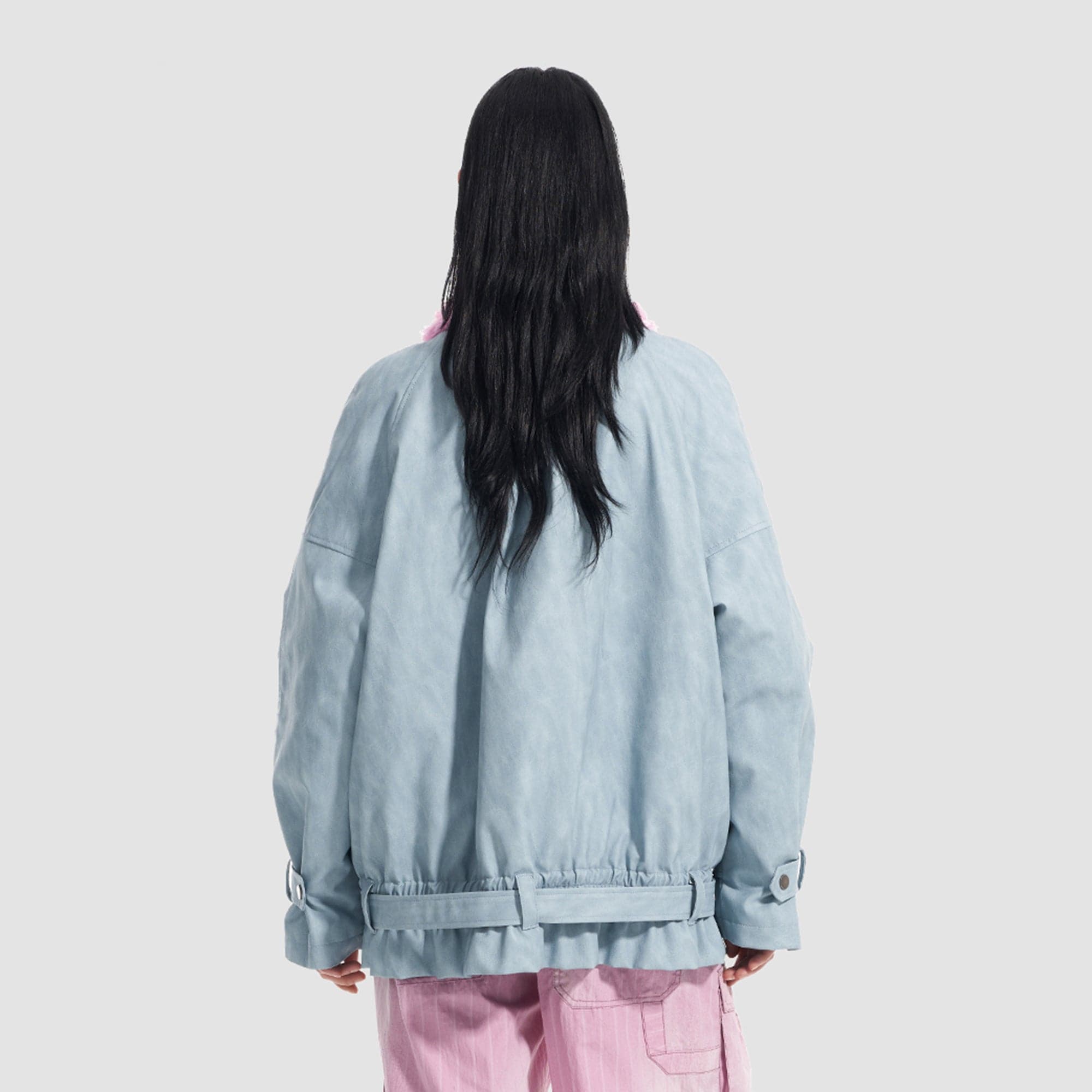 VANN VALRENCE Contrast Faux Fur Collar Belted Jacket