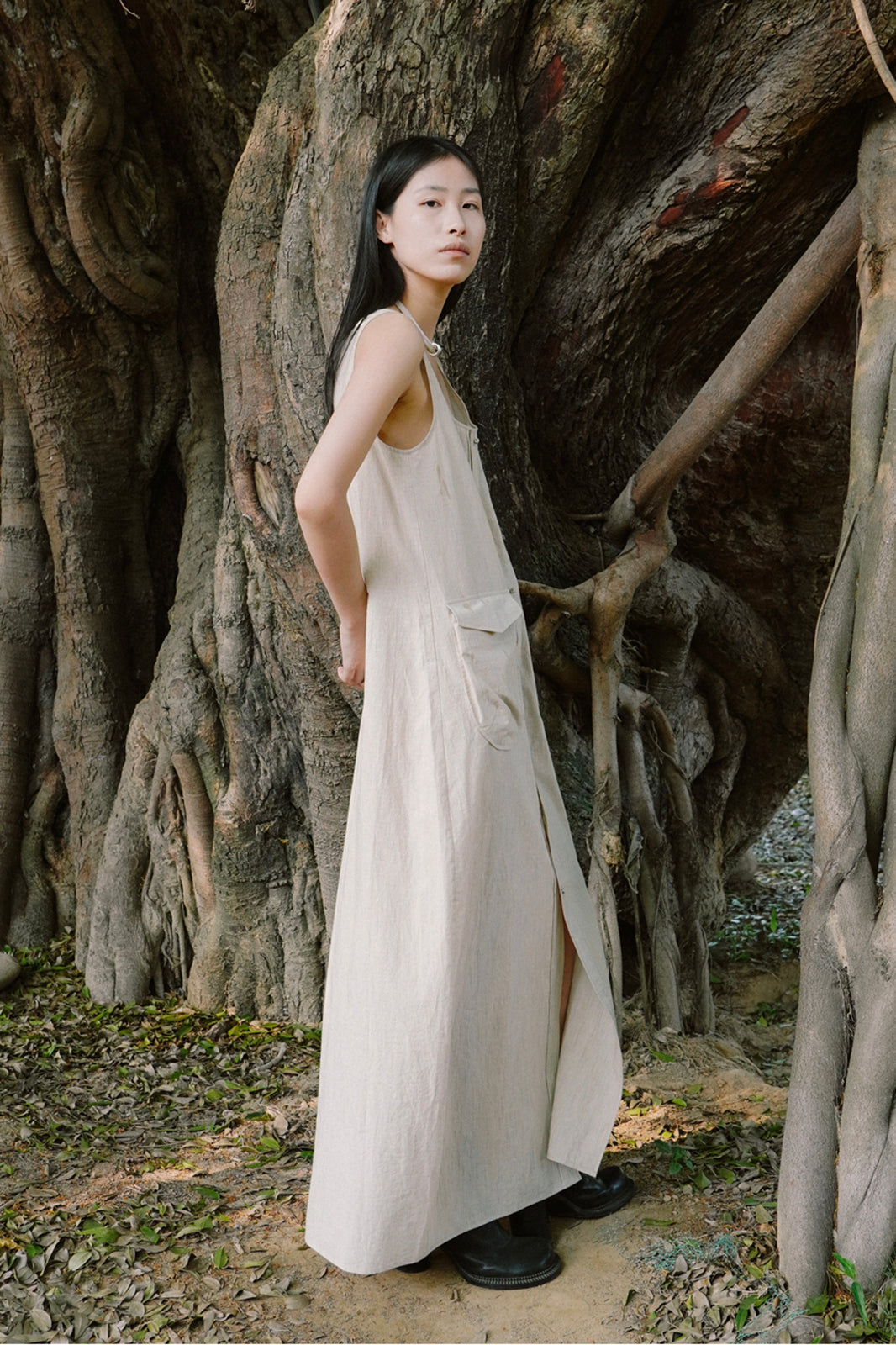 CAIRA Utility Pocket Button-Front Maxi Dress