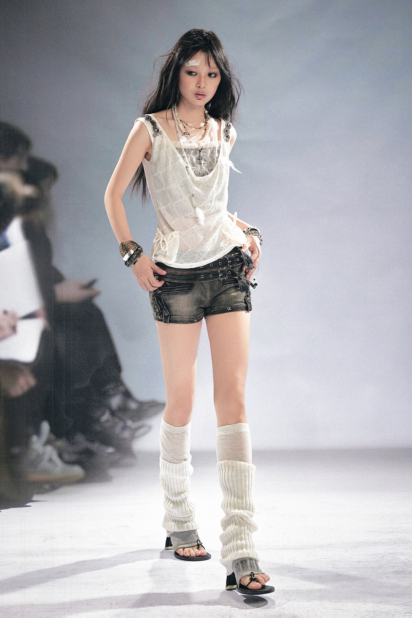 CESTNOUS Sheer Openwork Cowl Tank Top