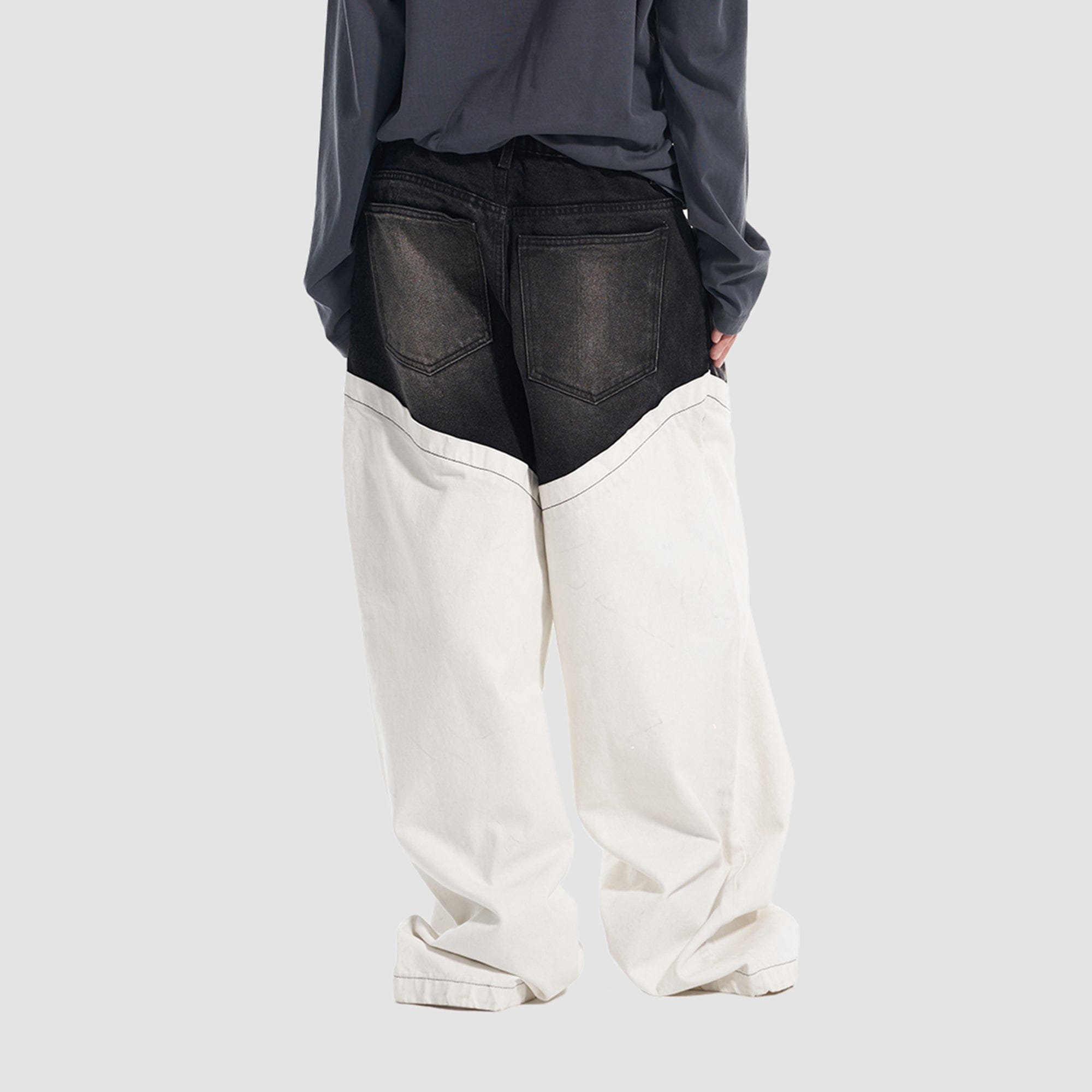 VANN VALRENCE Washed Contrast Panel Oversized Jeans