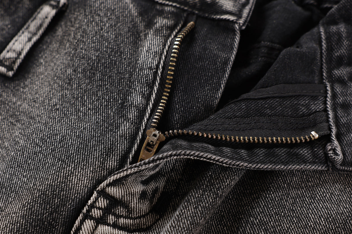 FREE CENTER Distressed Washed Curve Wide-Leg Jeans