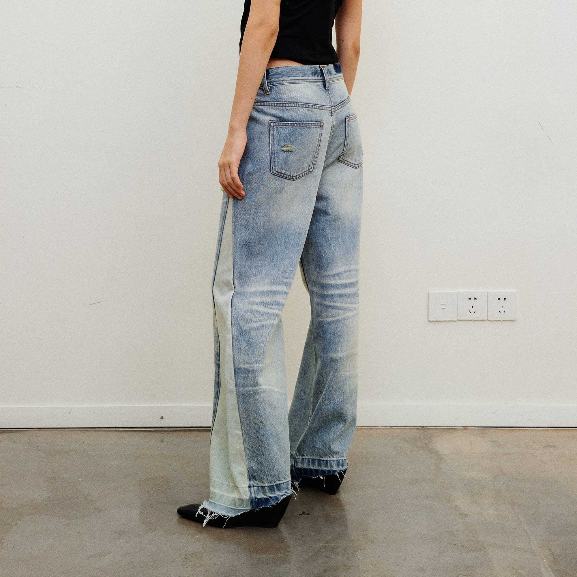 NEVERSEEZ Spliced Washed Whiskered Straight Jeans