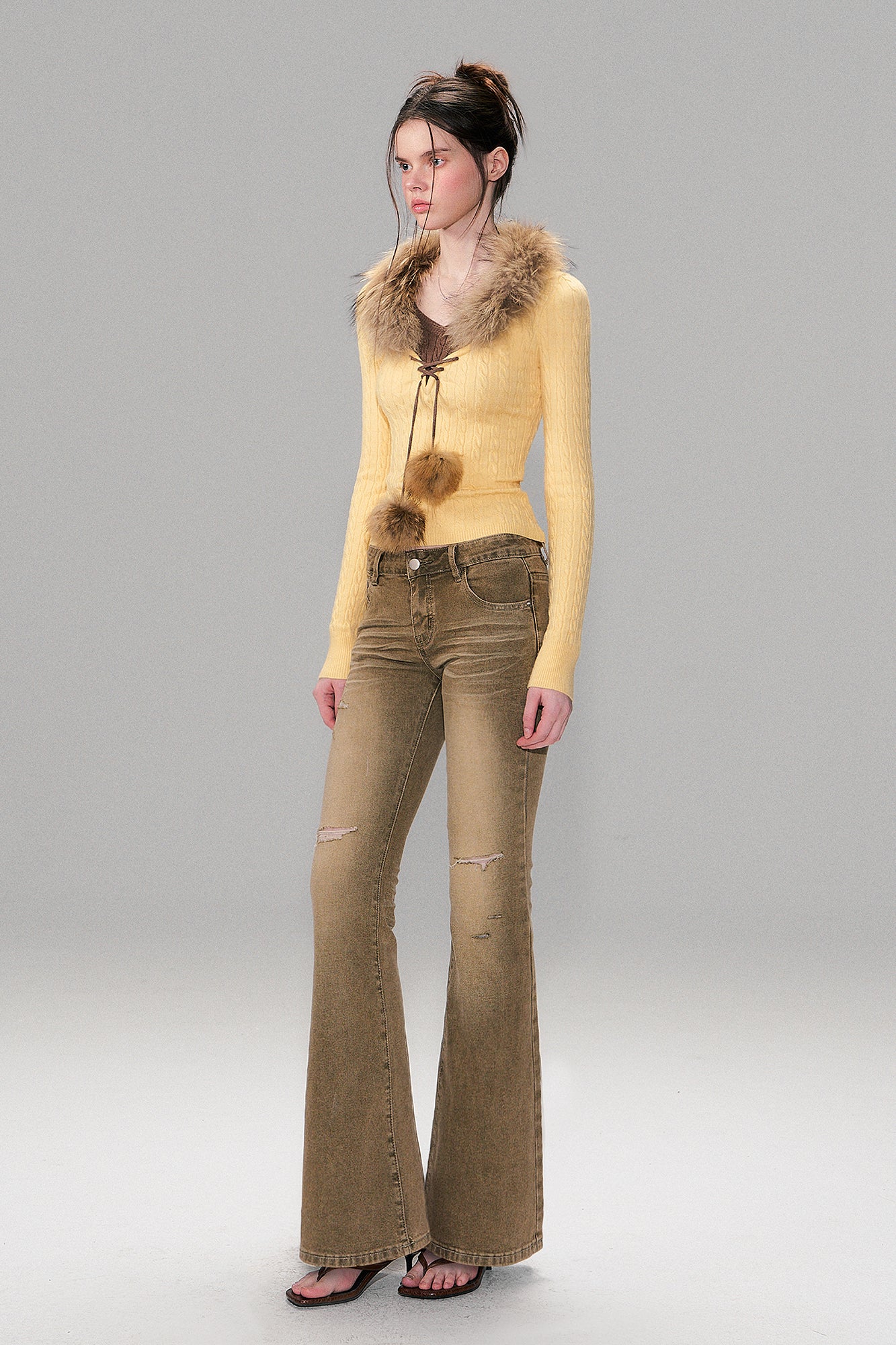 THE NEVERMORE Distressed Wrinkle-Wash Flared Jeans