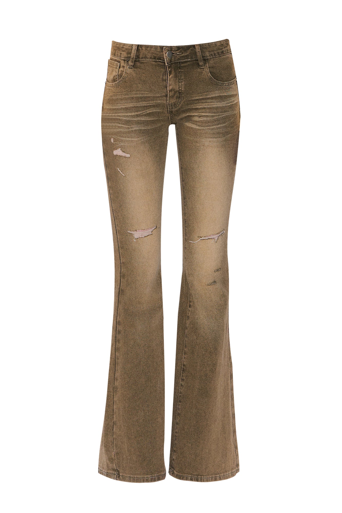THE NEVERMORE Distressed Wrinkle-Wash Flared Jeans