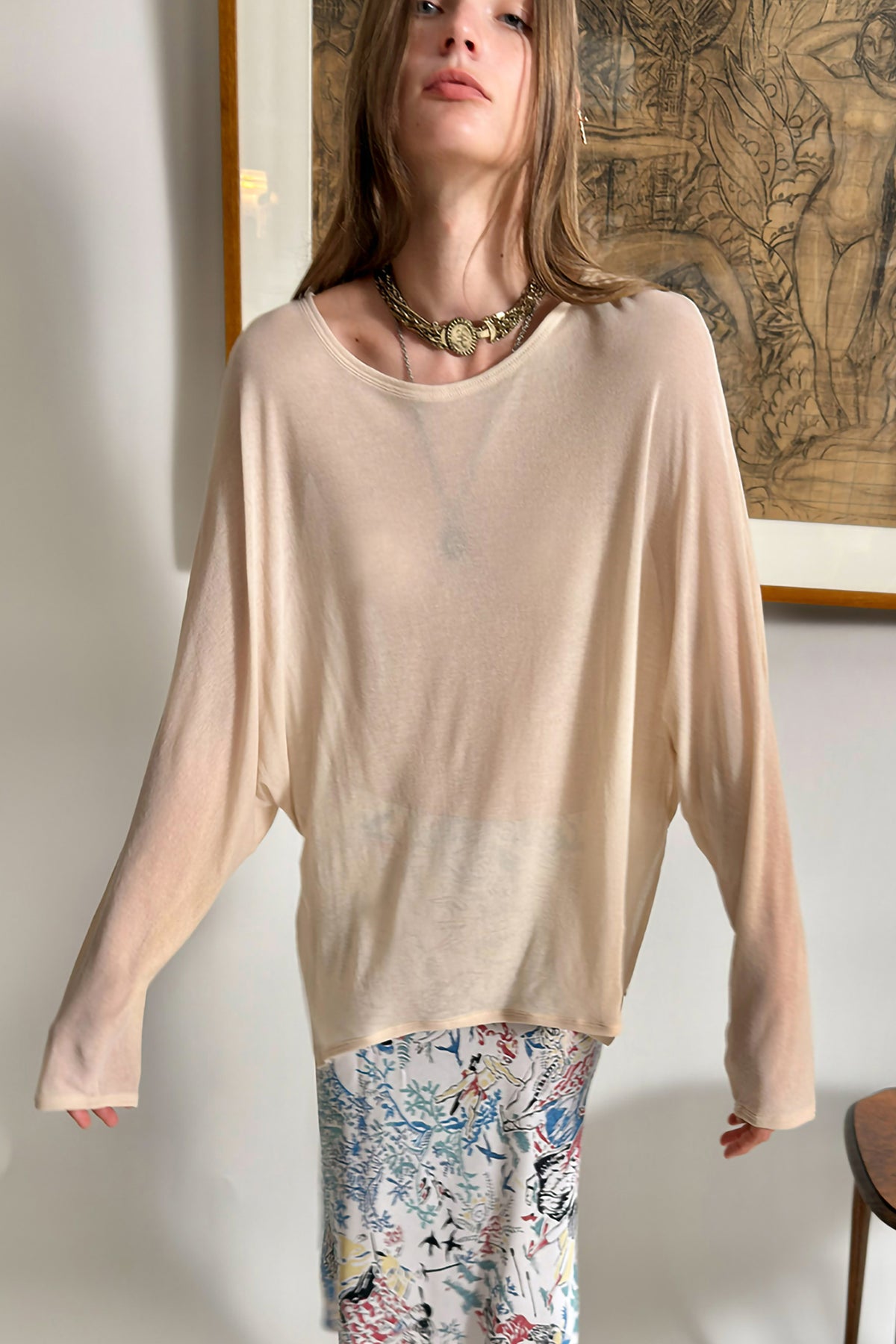 WINGFREE Retro Sheer Relaxed Long-Sleeve Tee