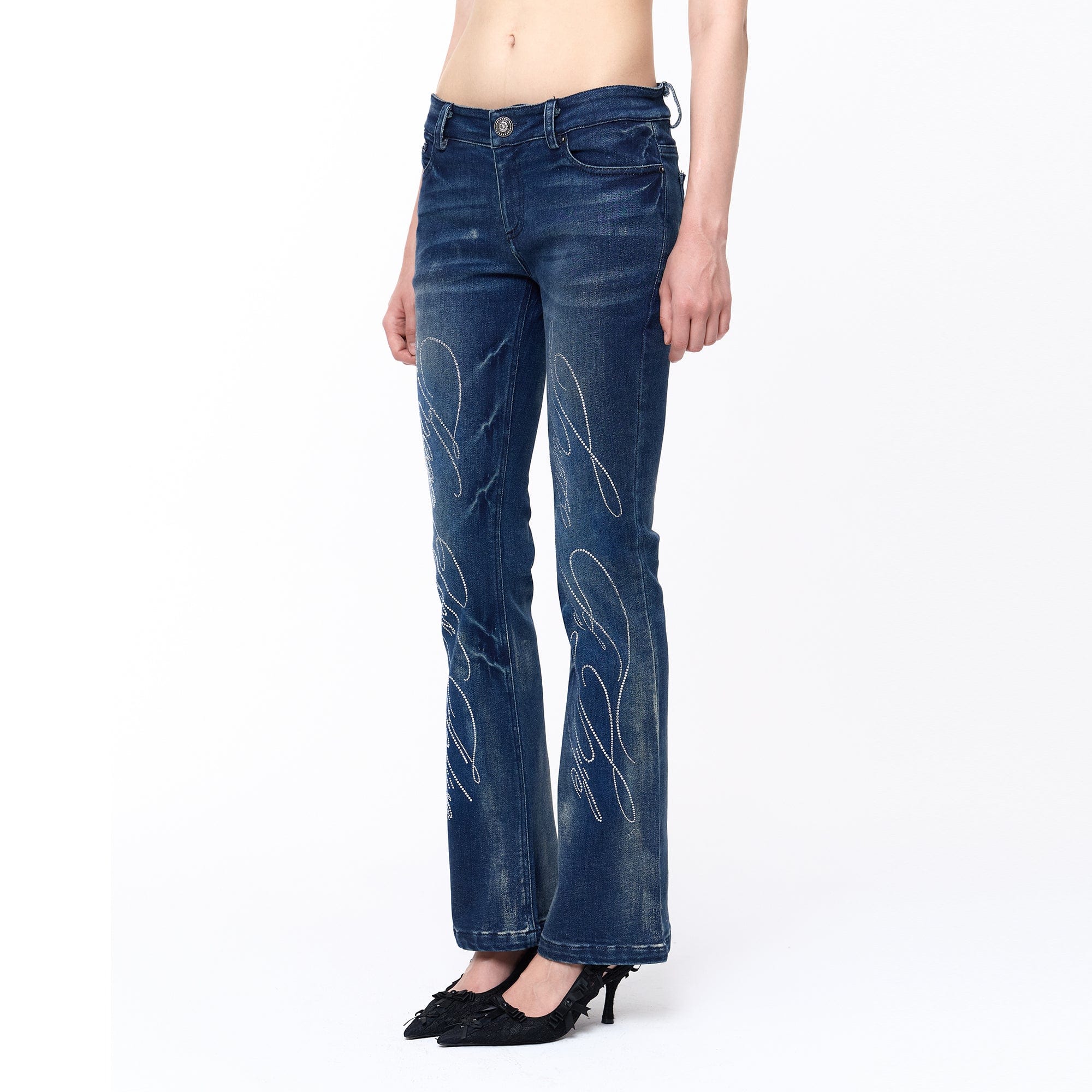FAYCHUI Hip Pad Diamond Letter Jeans