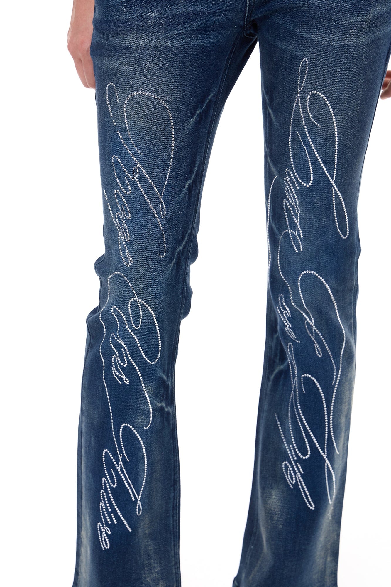 FAYCHUI Hip Pad Diamond Letter Jeans