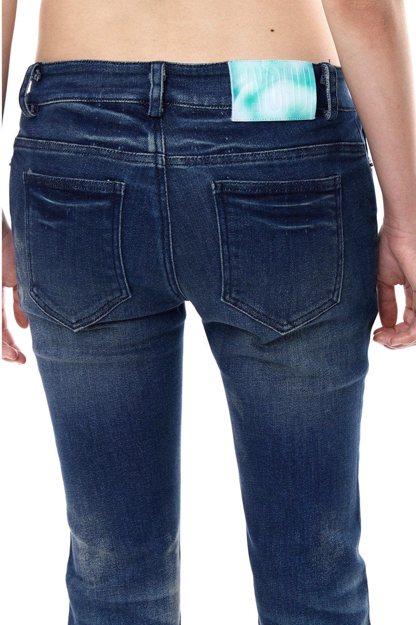 FAYCHUI Hip Pad Diamond Letter Jeans