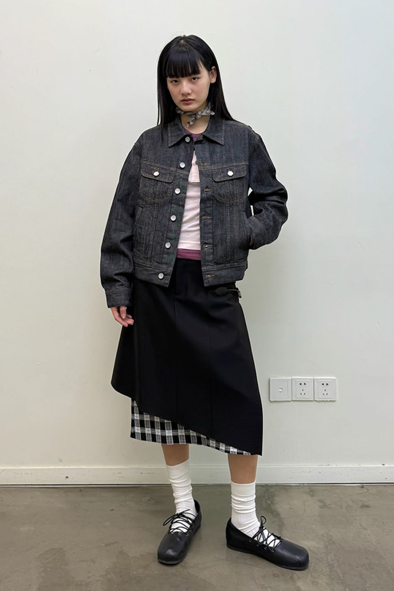 NEVERSEEZ Asymmetrical Toggled Layered Gingham Skirt