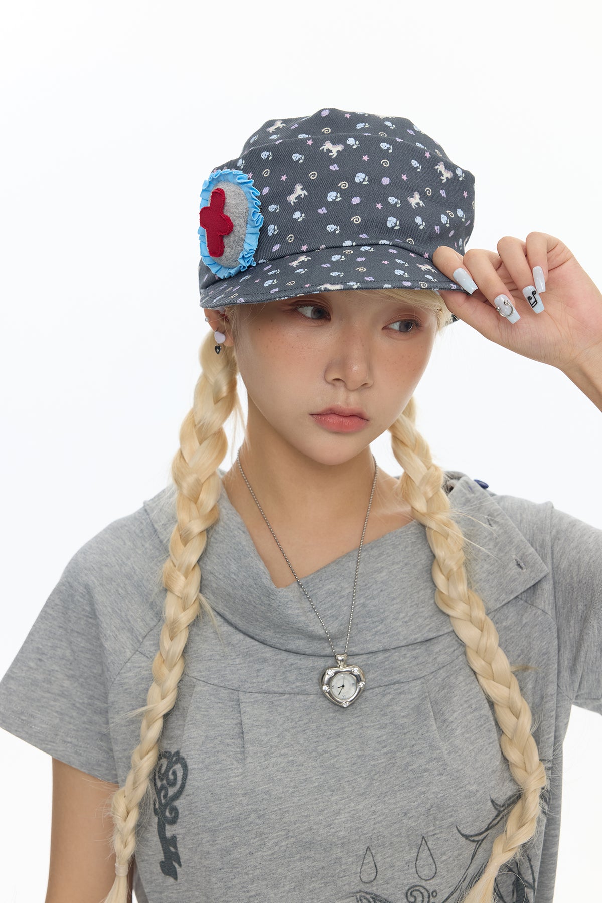 BETWEENAND Pony Full-Print Denim Cadet Cap