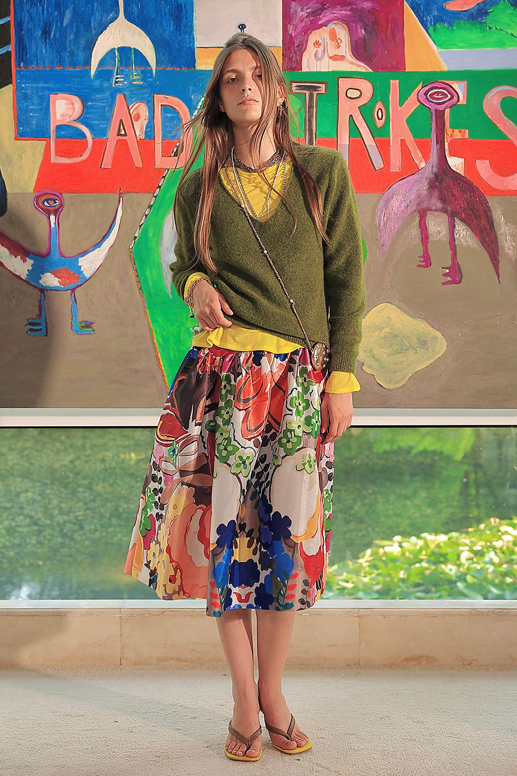 WINGFREE Full-Print Floral Midi Skirt