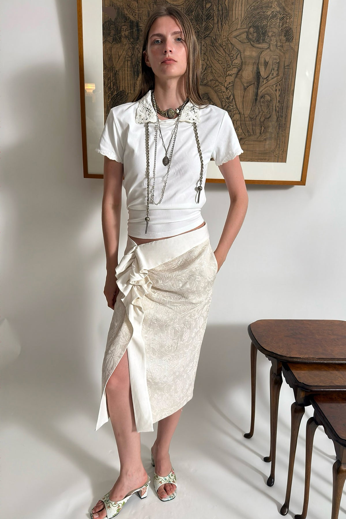 WINGFREE Ruffle Draped Wrap Midi Skirt