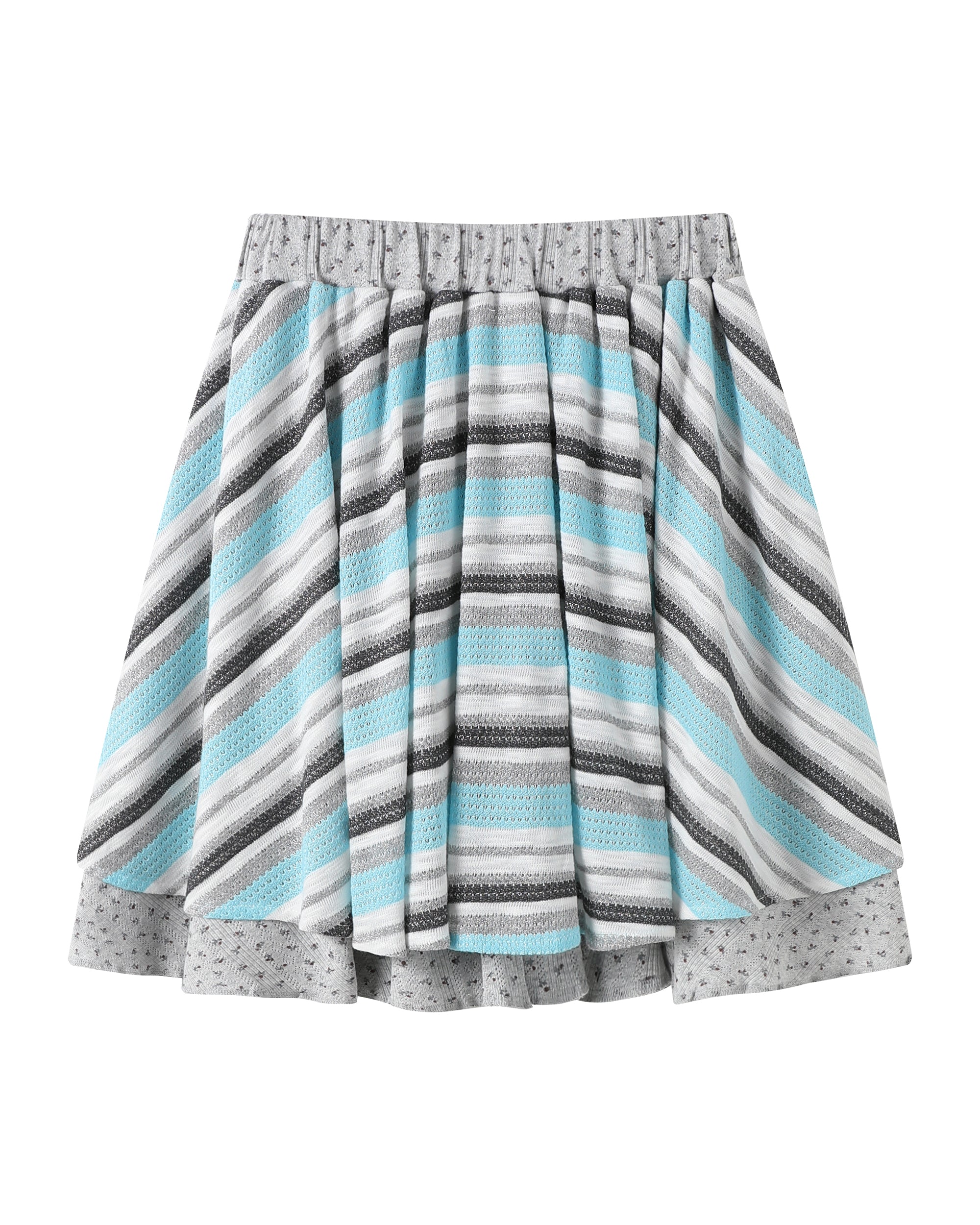 HAVE A MEAL Double-Layer Striped Knit Flared Skirt