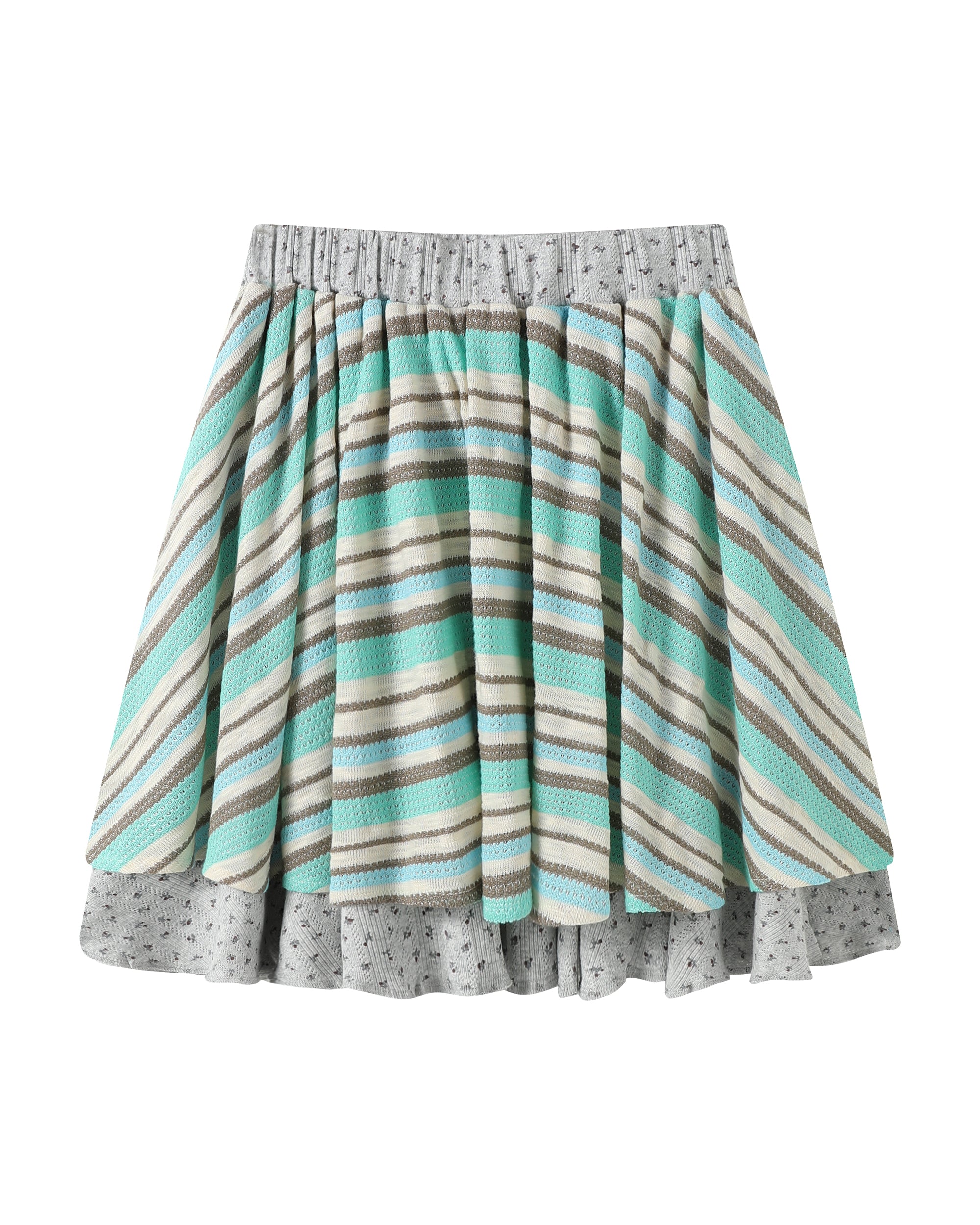 HAVE A MEAL Double-Layer Striped Knit Flared Skirt