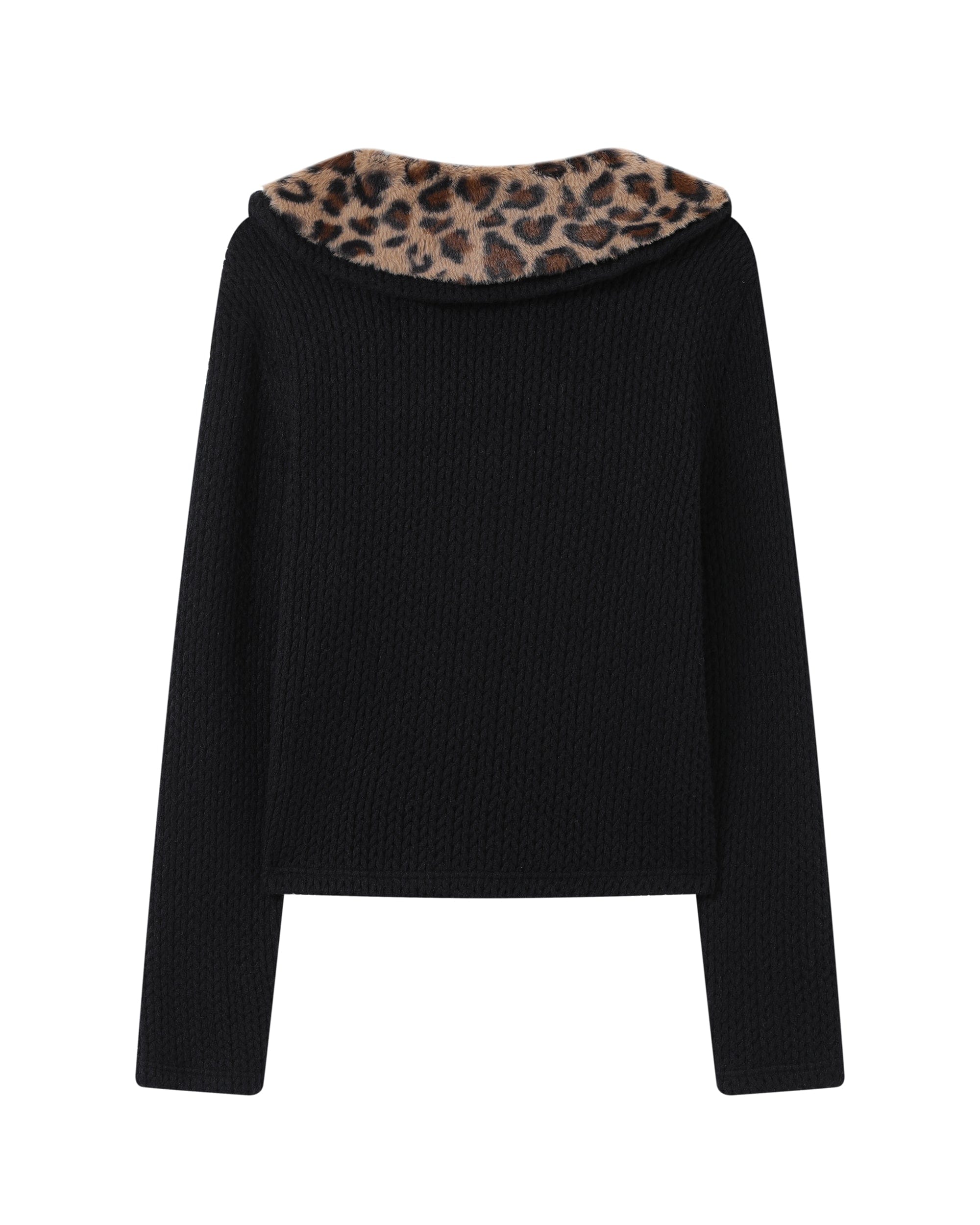 HAVE A MEAL Retro Graphic Leopard Collar Cardigan