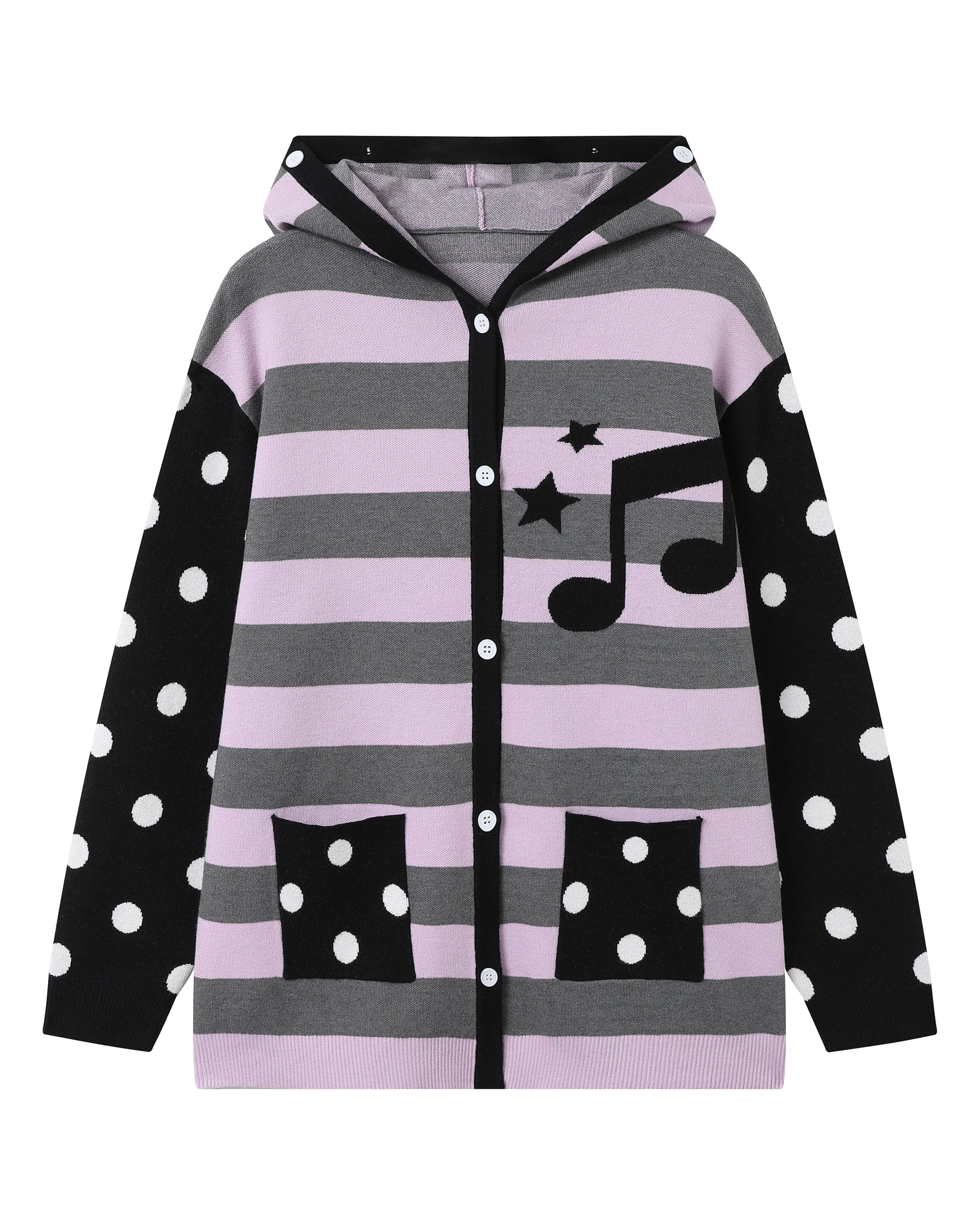 HAVE A MEAL Spliced Stripe Polka Dot Hooded Cardigan