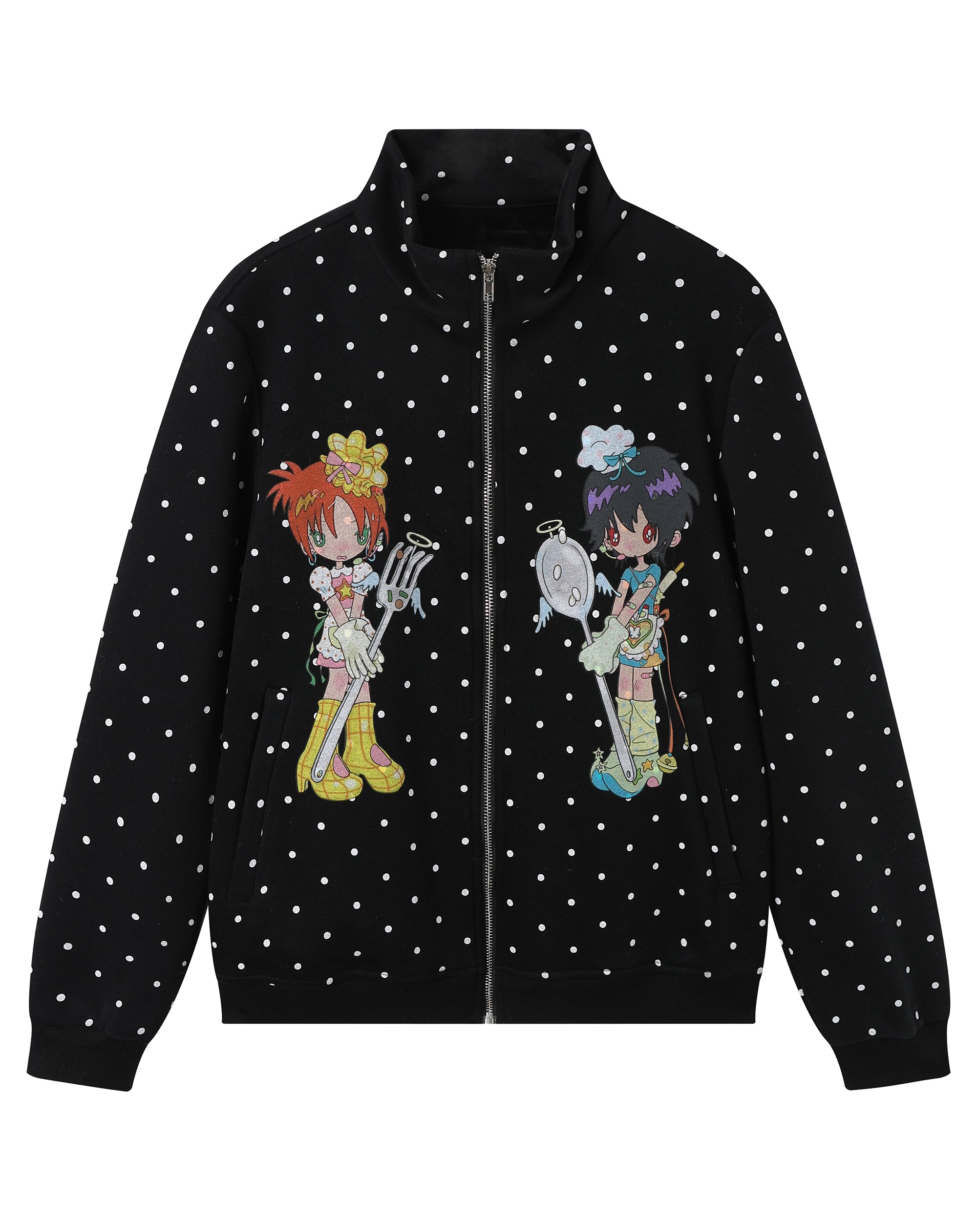 HAVE A MEAL x Sunonebird Polka-Dot Illustrated Fleece Jacket