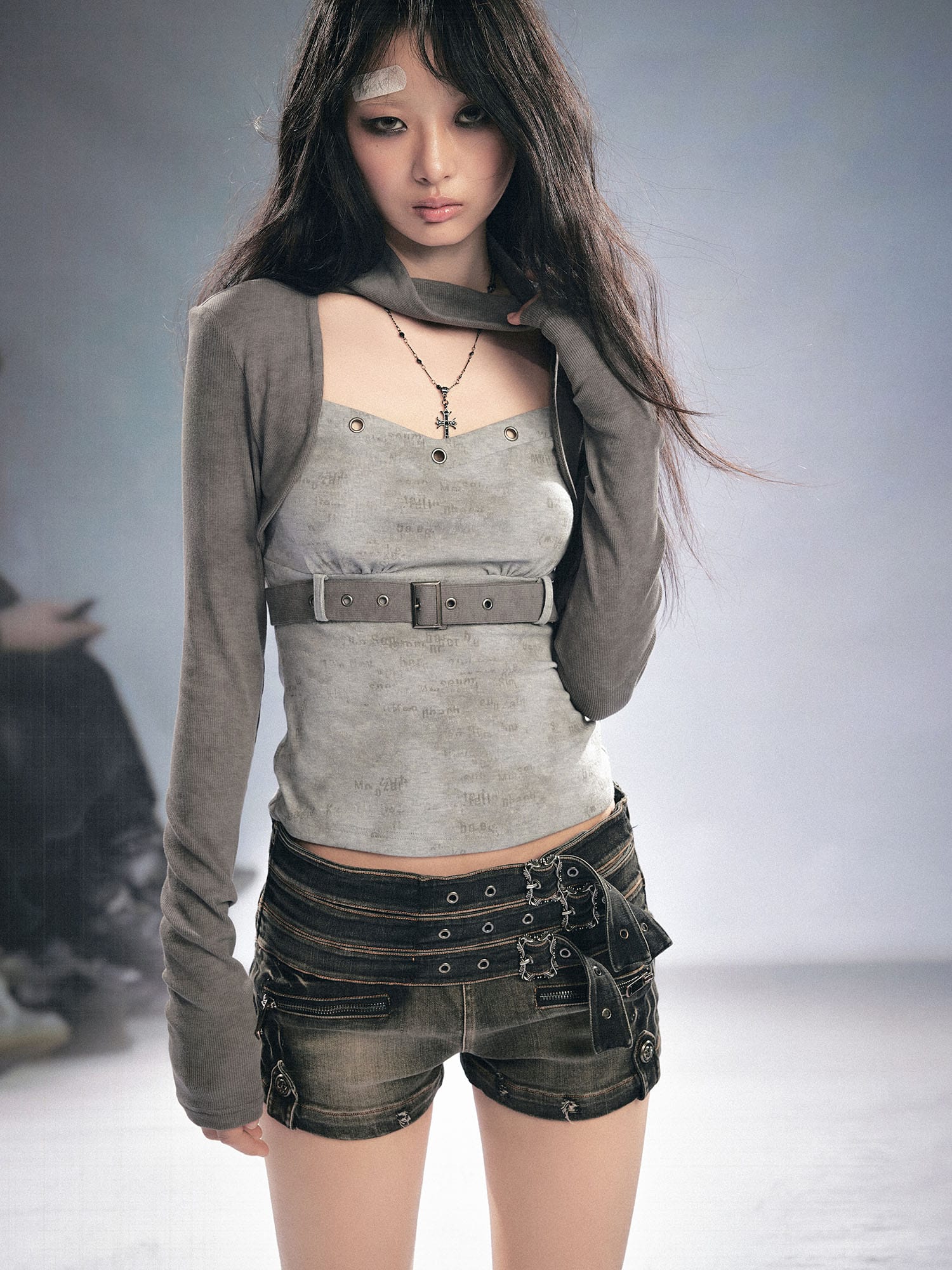 CESTNOUS Faux Layered Belted Long-Sleeve Tee