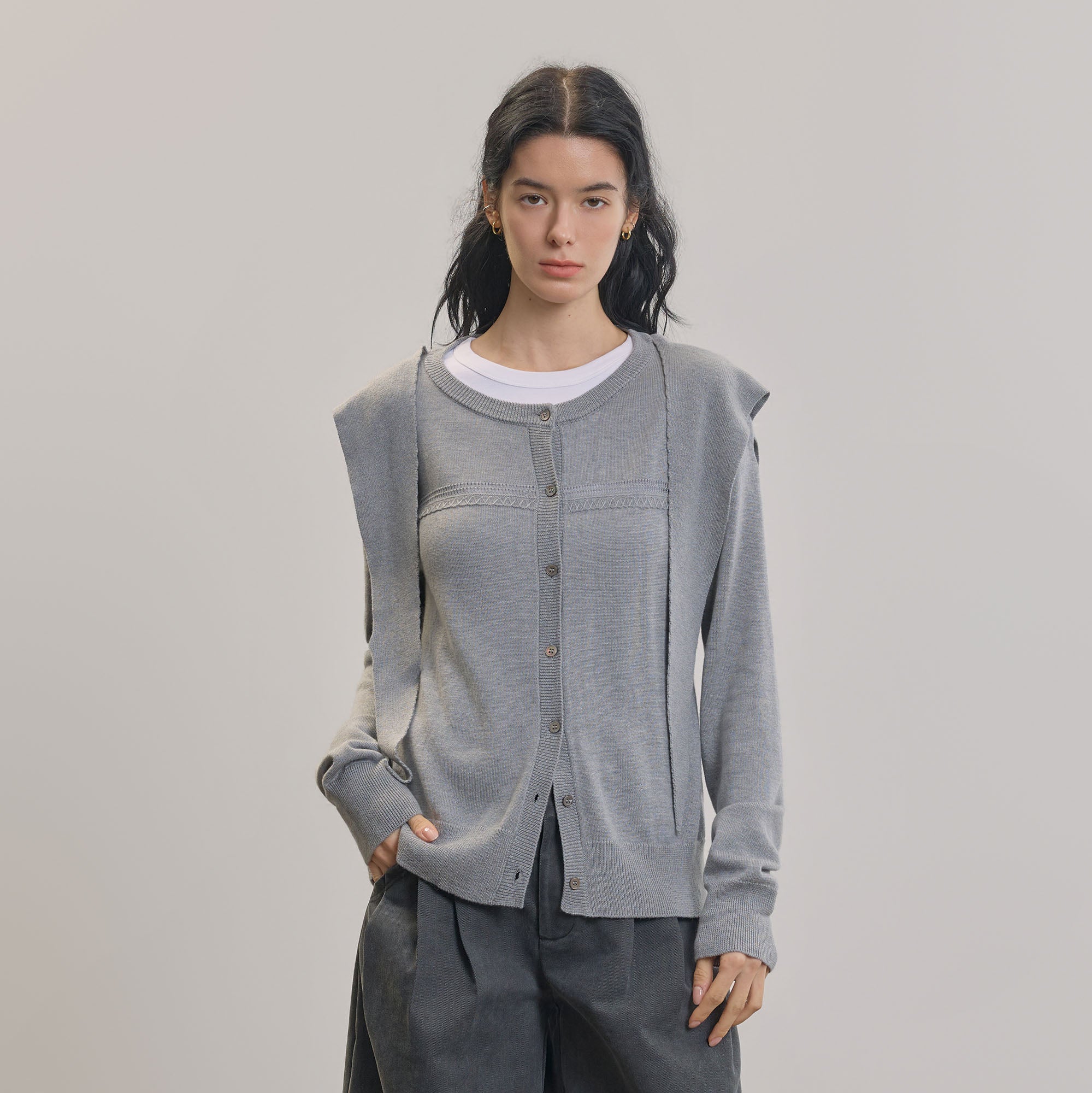 SAME FLOW Faux Layered Wool-Blend Cardigan