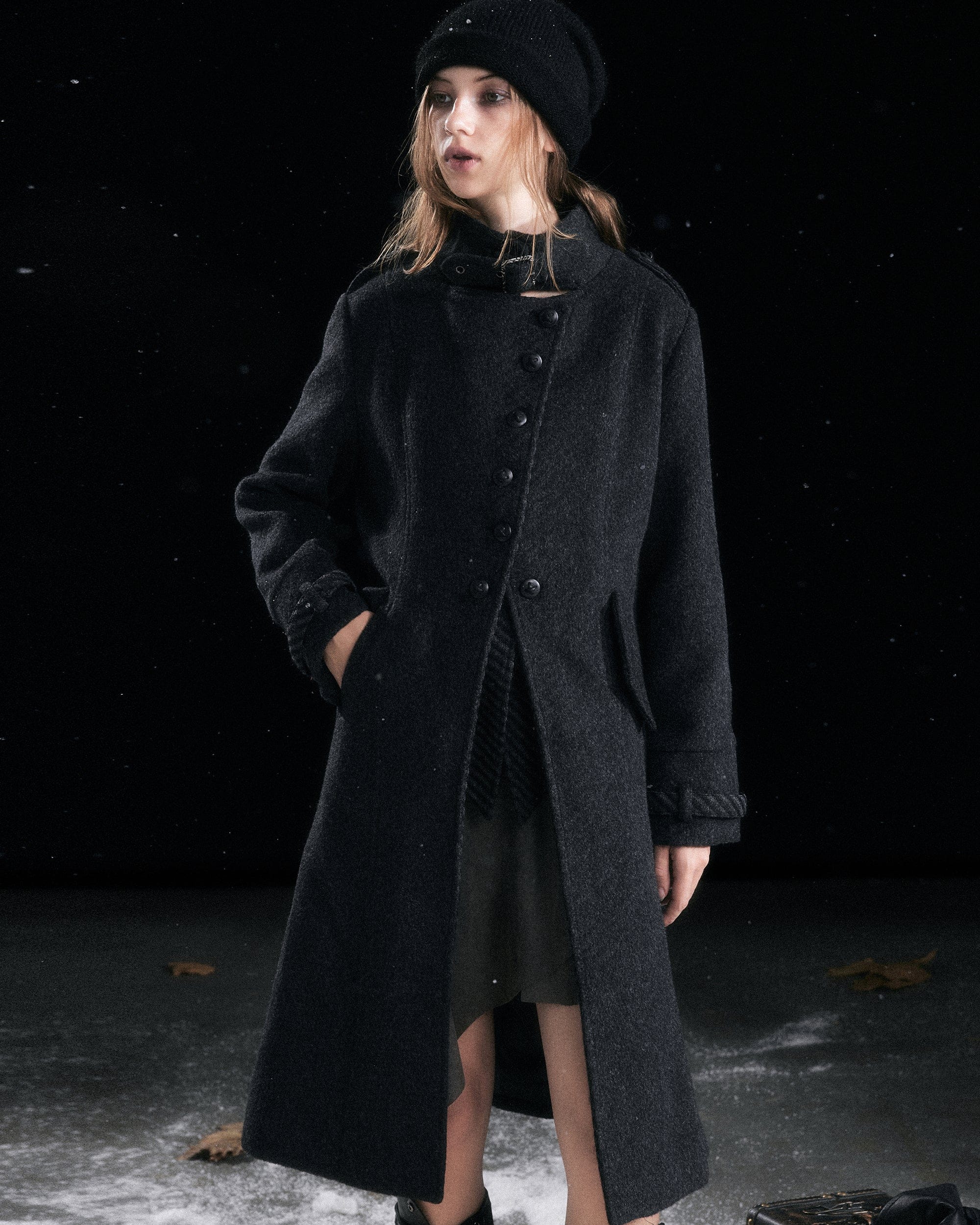 CESTNOUS Double Layer Striped Lapel Coat