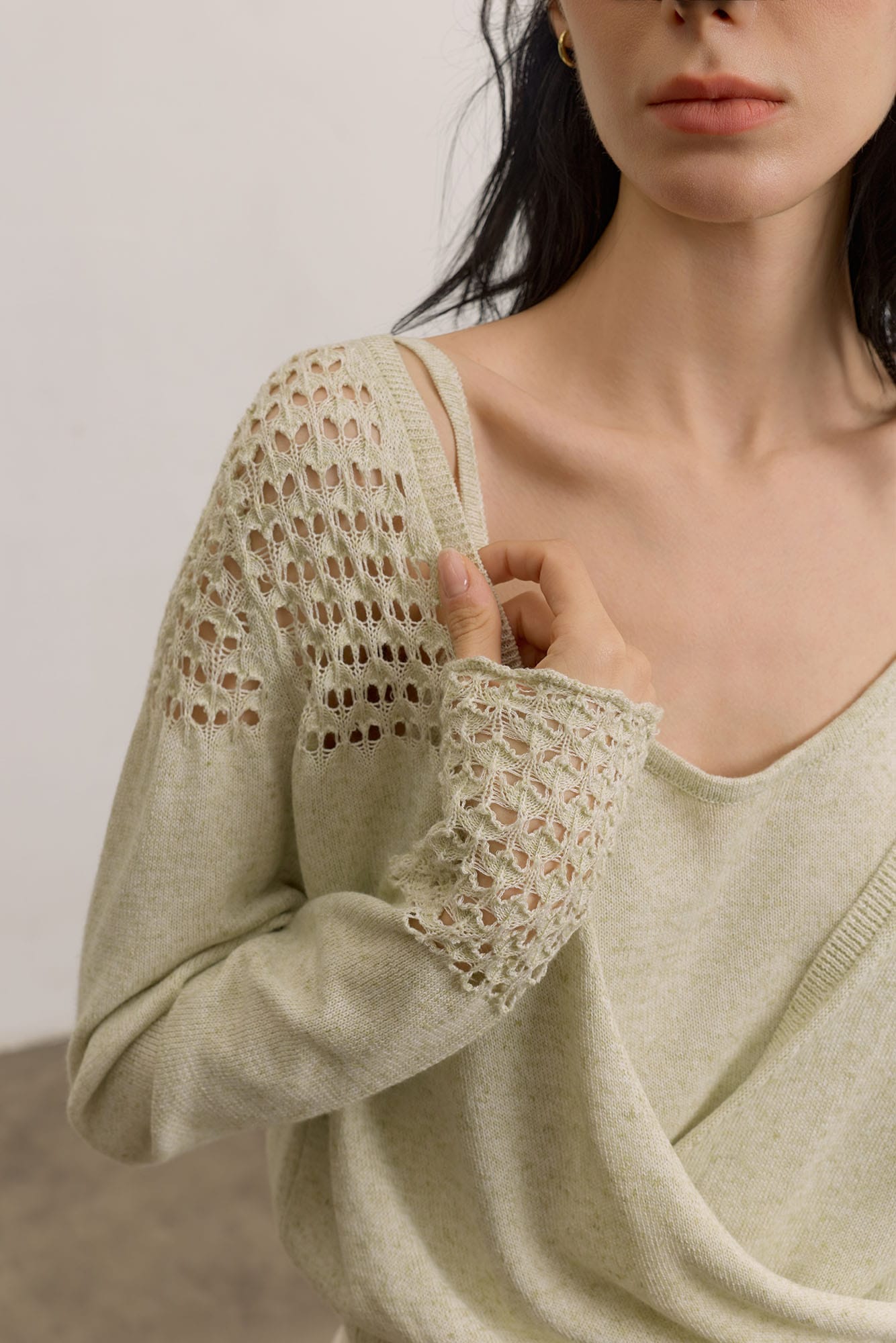 SAME FLOW Open-Knit Cropped Cardigan Set