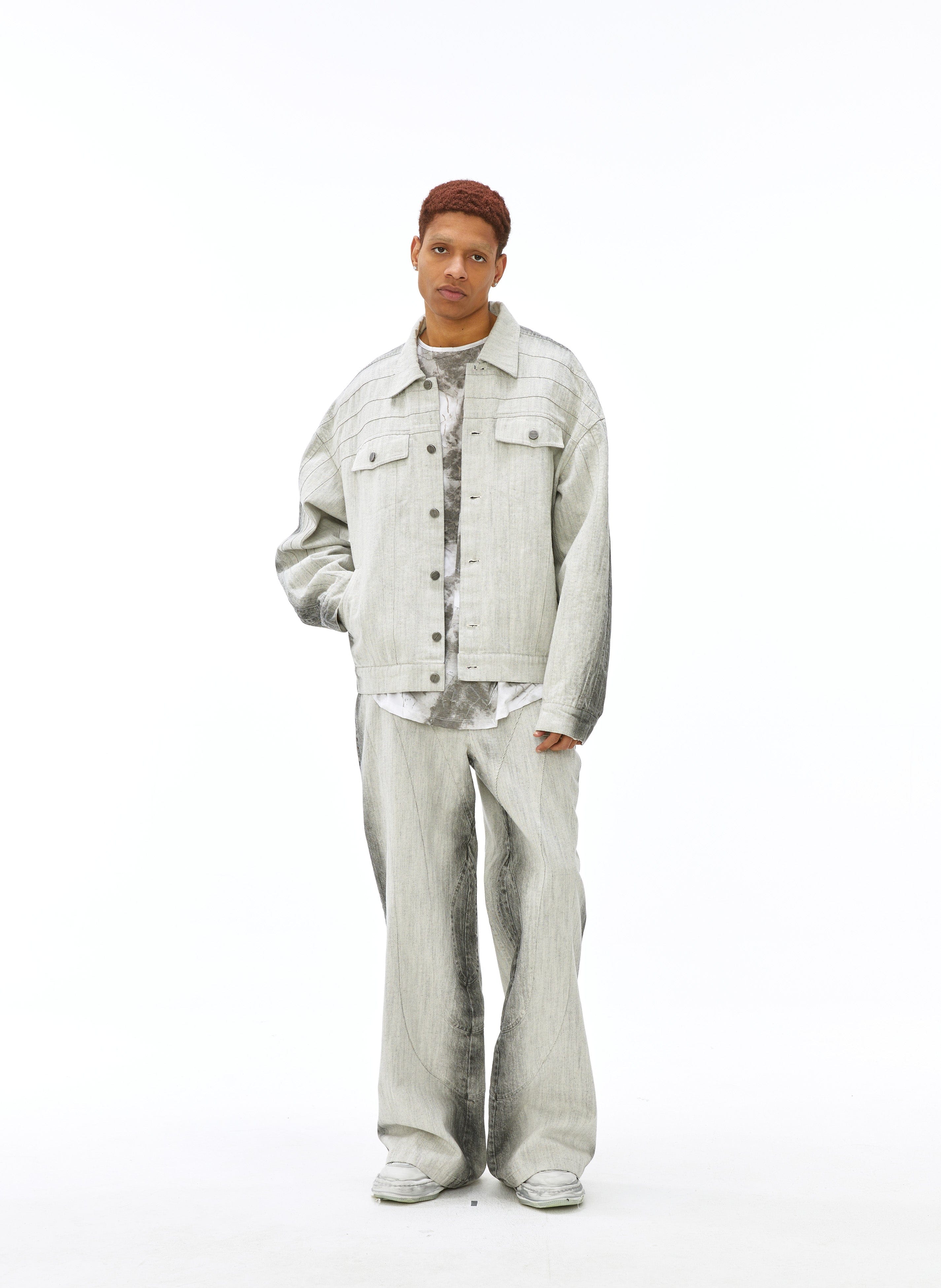 VANN VALRENCE Curved Panel Gradient Washed Flared Jeans, premium urban and streetwear designers apparel on PROJECTISR.com, VANN VALRENCE