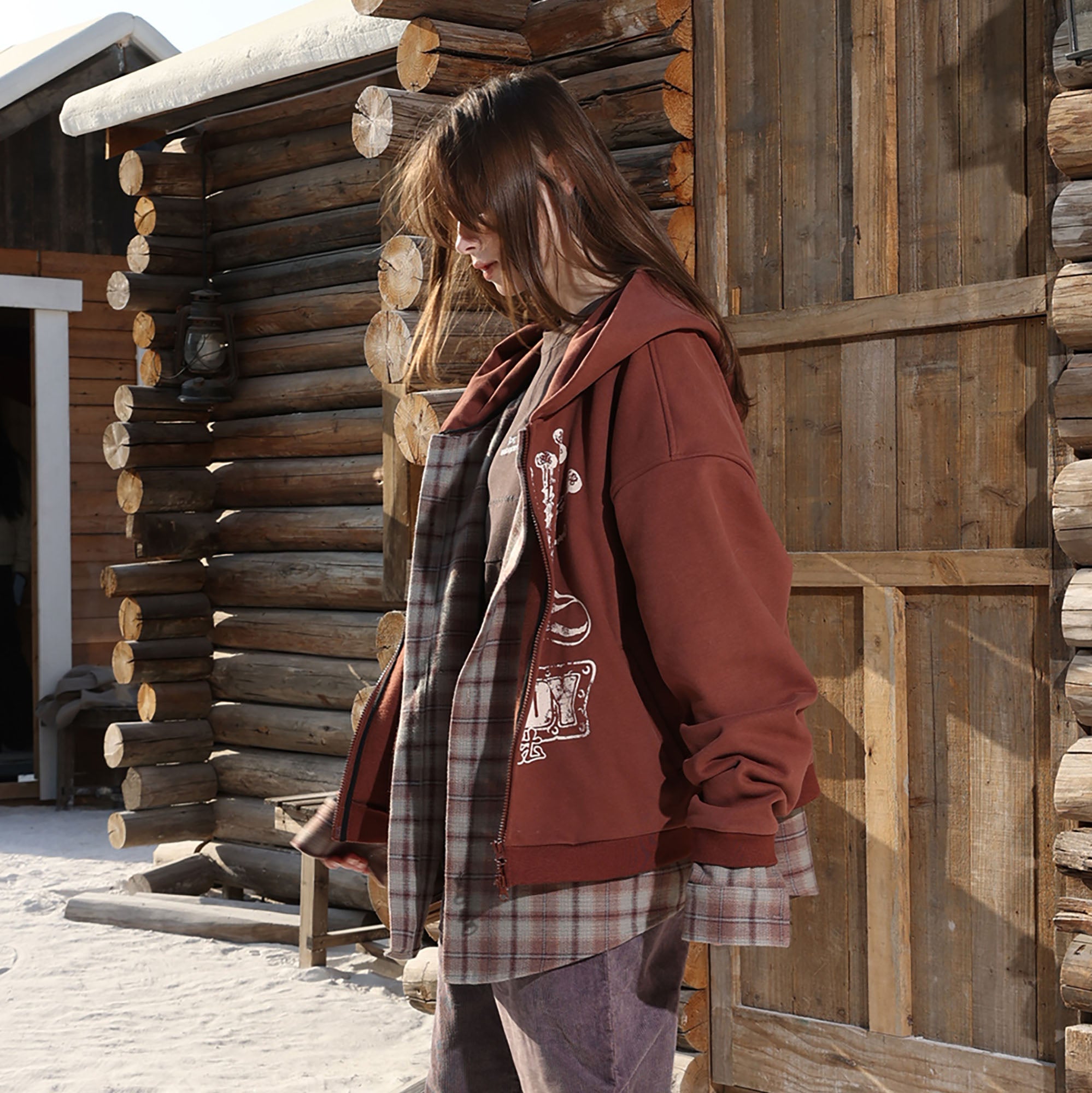 ERROR CODE ROBOT Plaid Faux-Layered Hooded Jacket