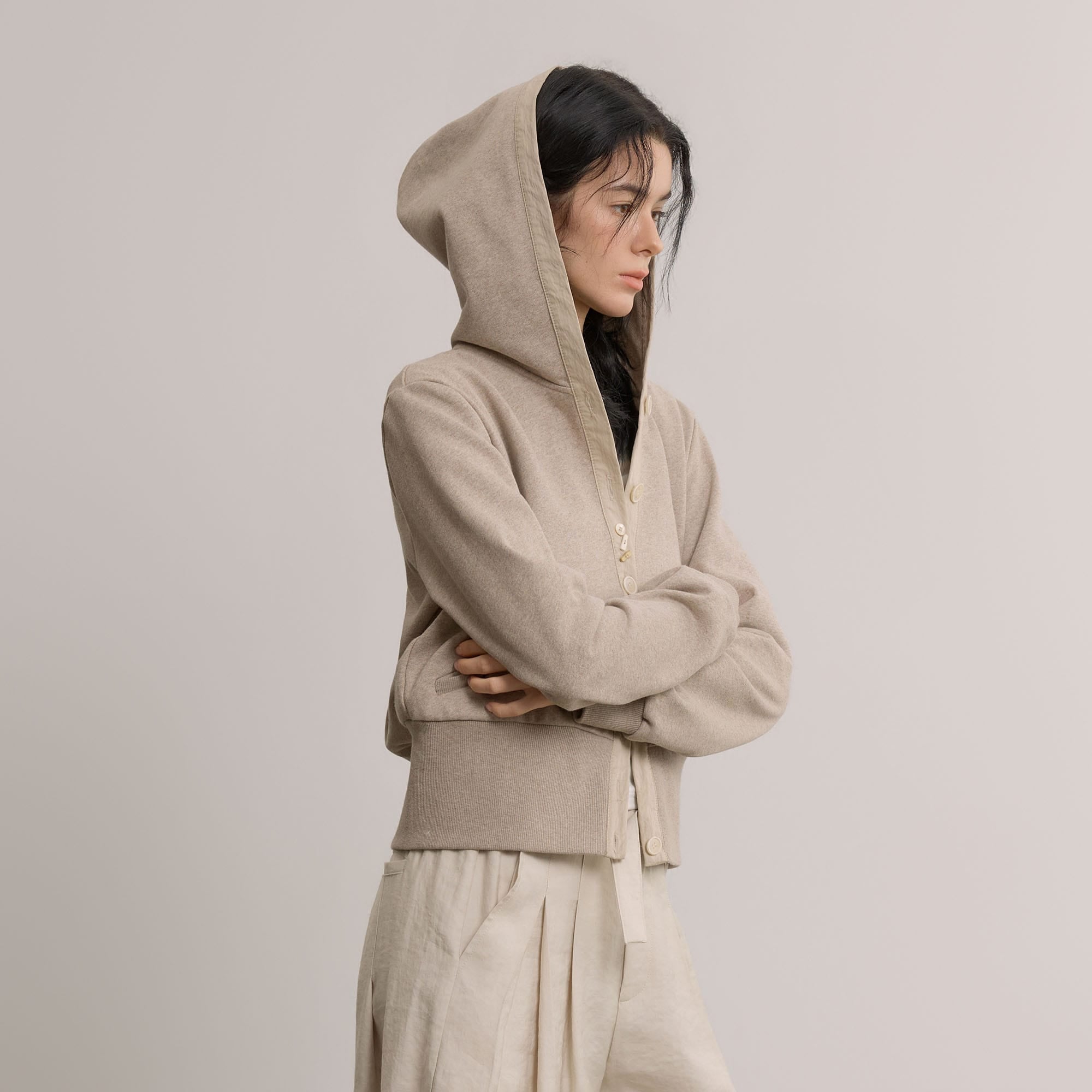 SAME FLOW Modern Cropped Botton-Up Hoodie