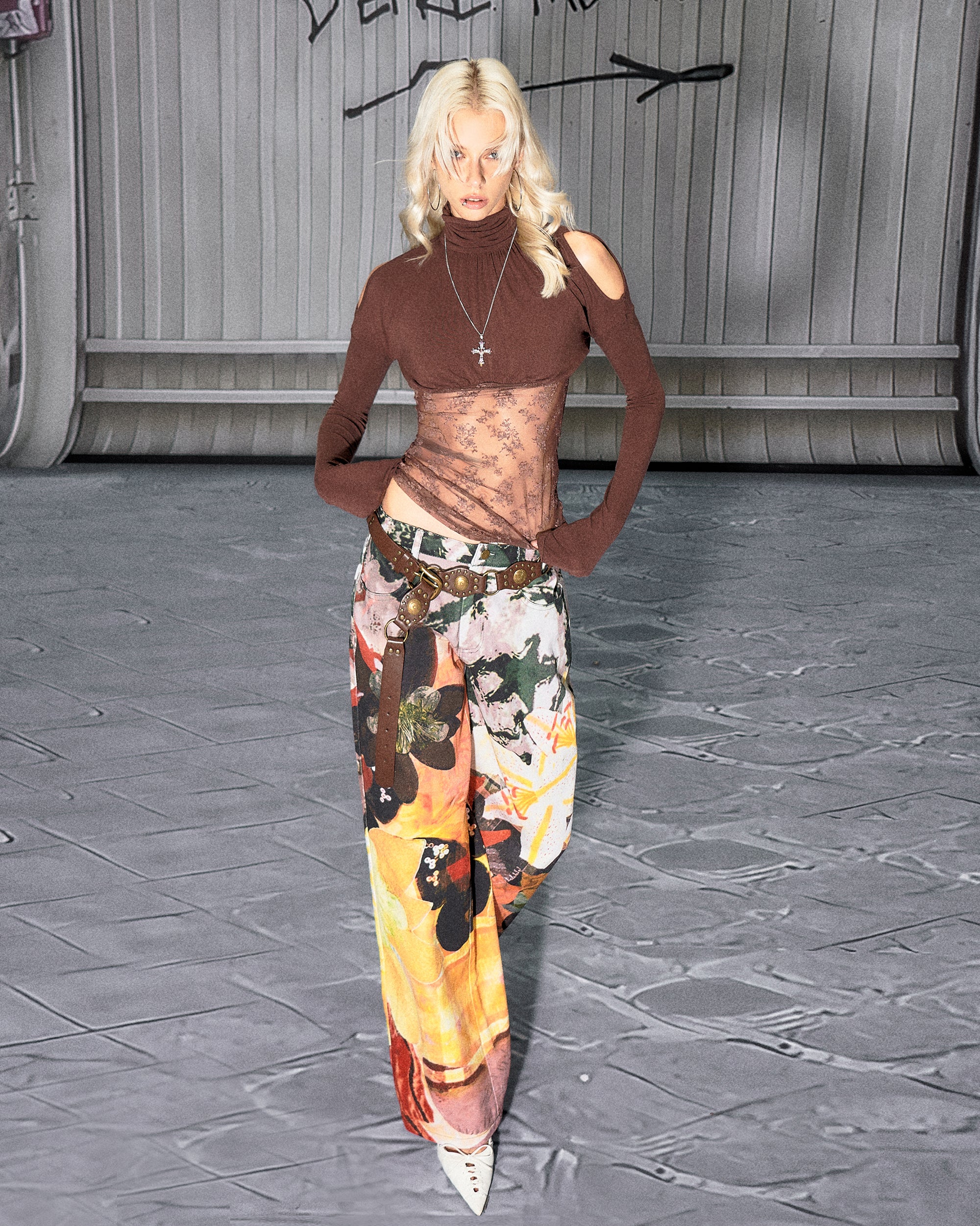 THE NEVERMORE Abstract Botanical Full-Print Wide-Leg Pants