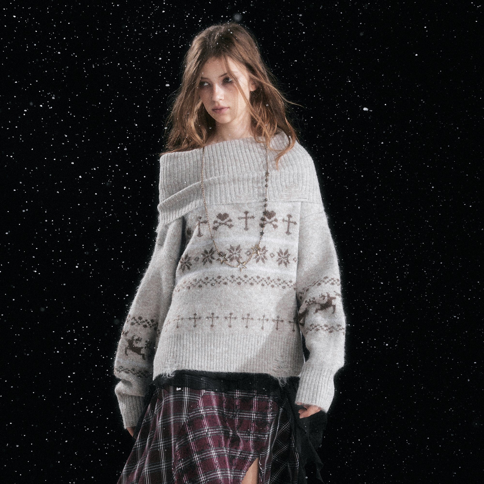 CESTNOUS Fair Isle Slouchy Oversized Sweater