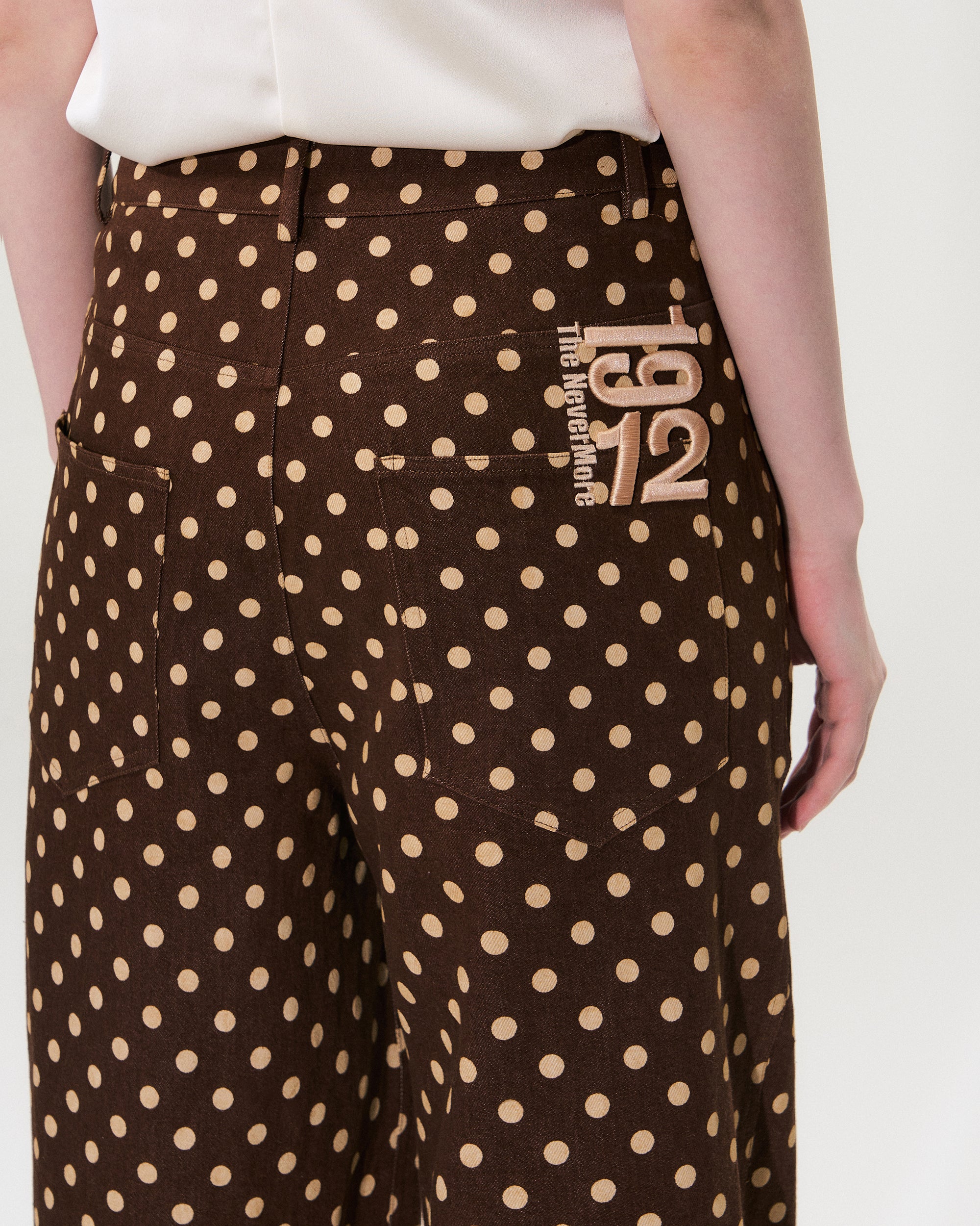THE NEVERMORE Retro Polka Dot Embroidered Wide-Leg Pants